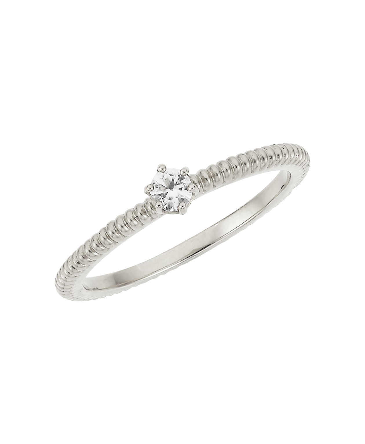 Anchored Stacker Ring - 925 Sterling Silver, White Zircon