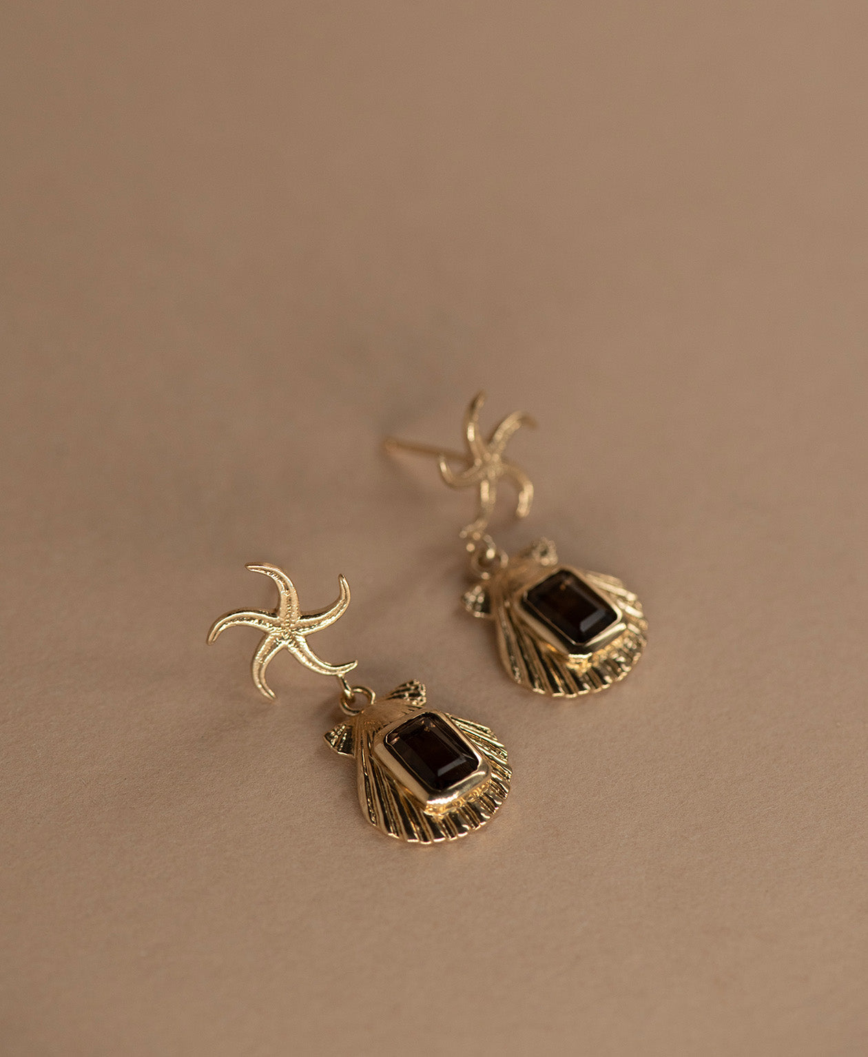 Alara Earrings - 22k Gold Vermeil, Smoky Quartz