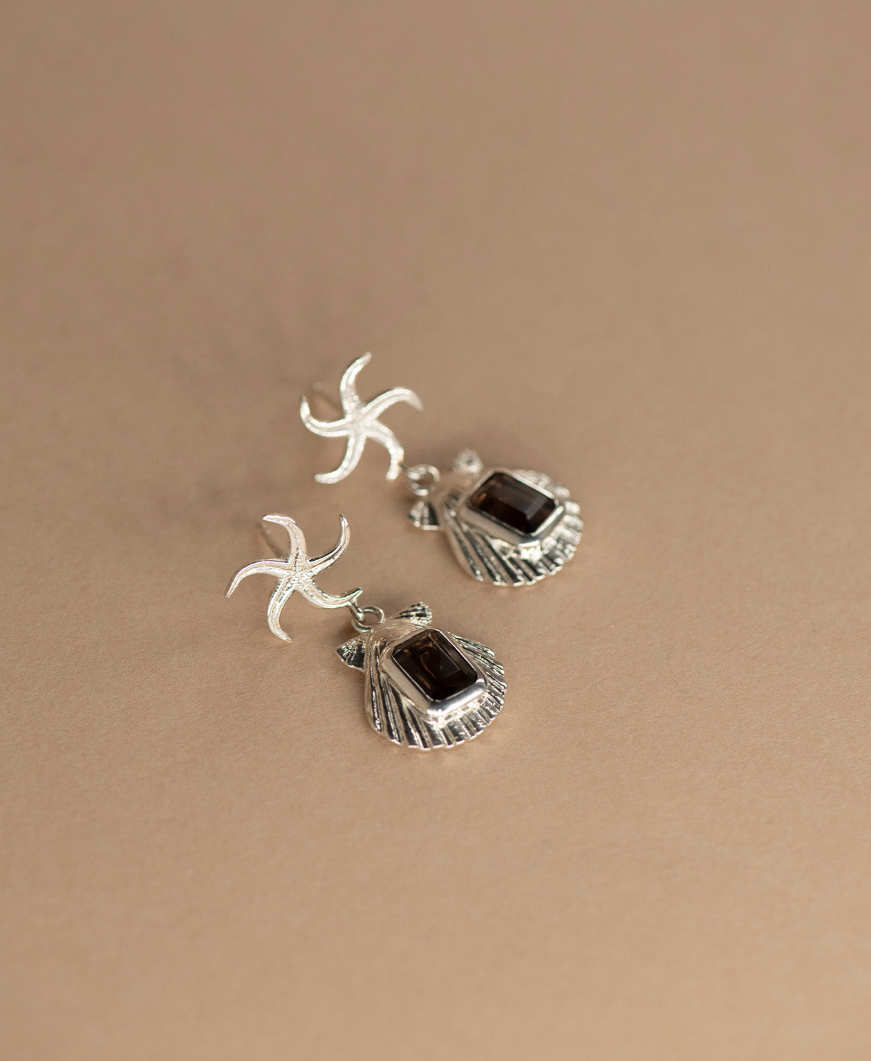 Alara Earrings - 925 Sterling Silver, Smoky Quartz