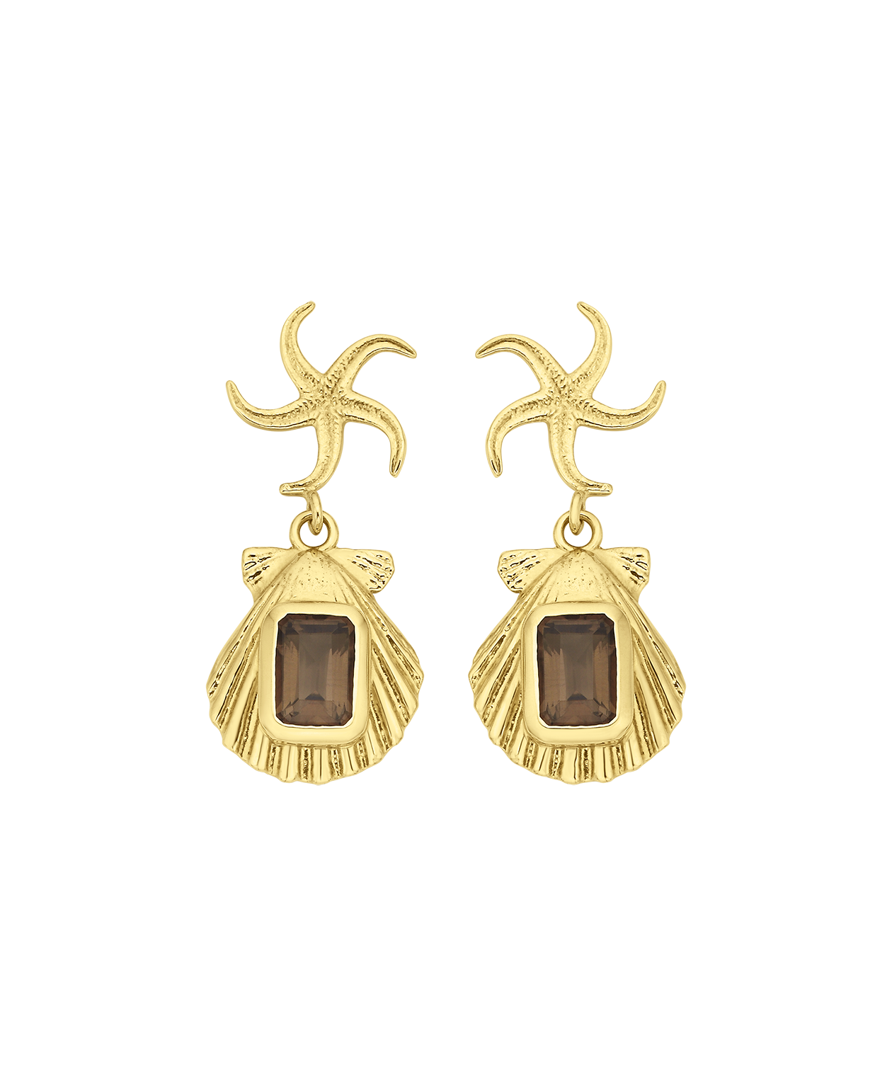 Alara Earrings - 22k Gold Vermeil, Smoky Quartz