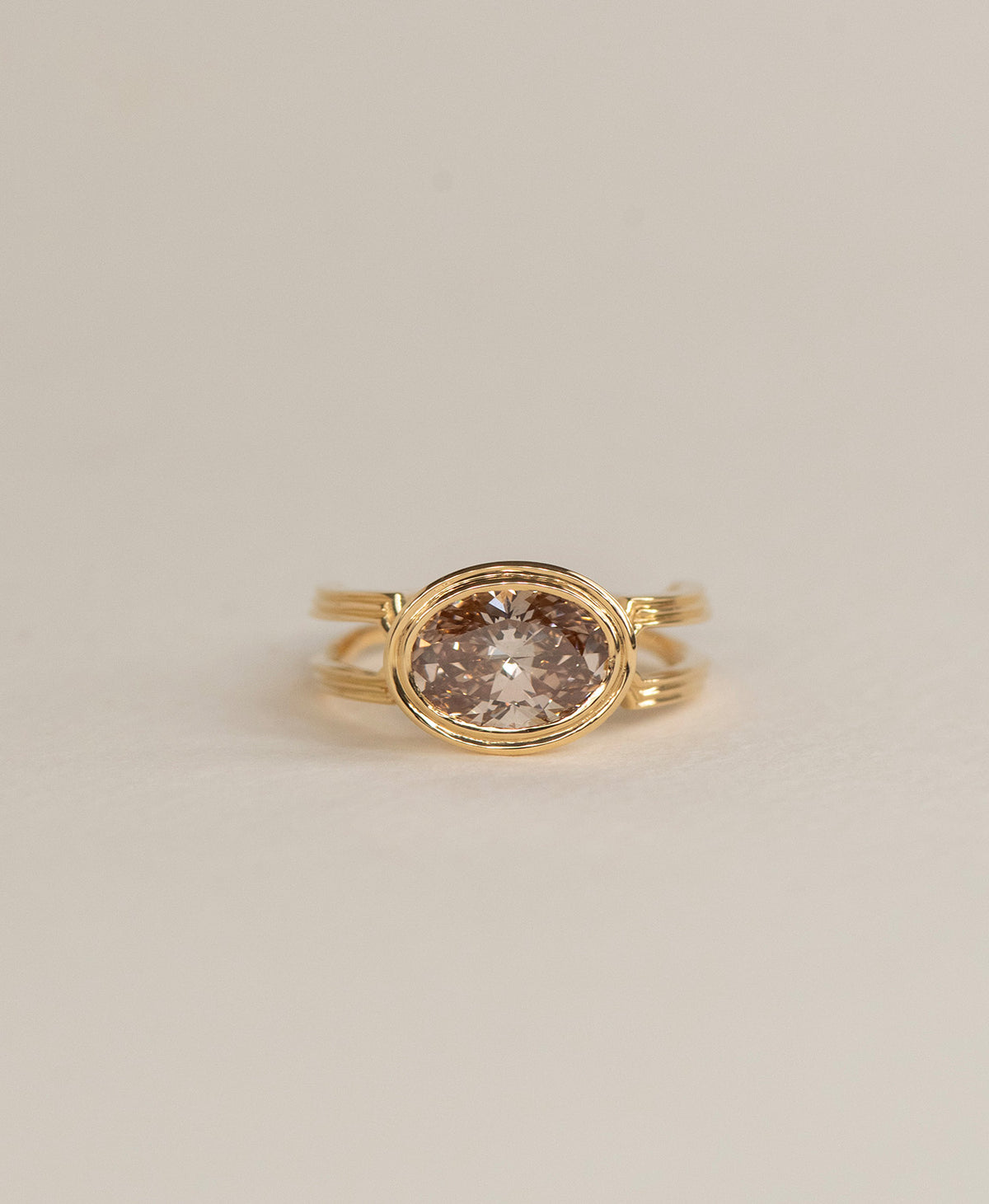 Aliza Engagement Ring - 18k Yellow Gold, Oval Cut Brown Diamond 2.0 carat