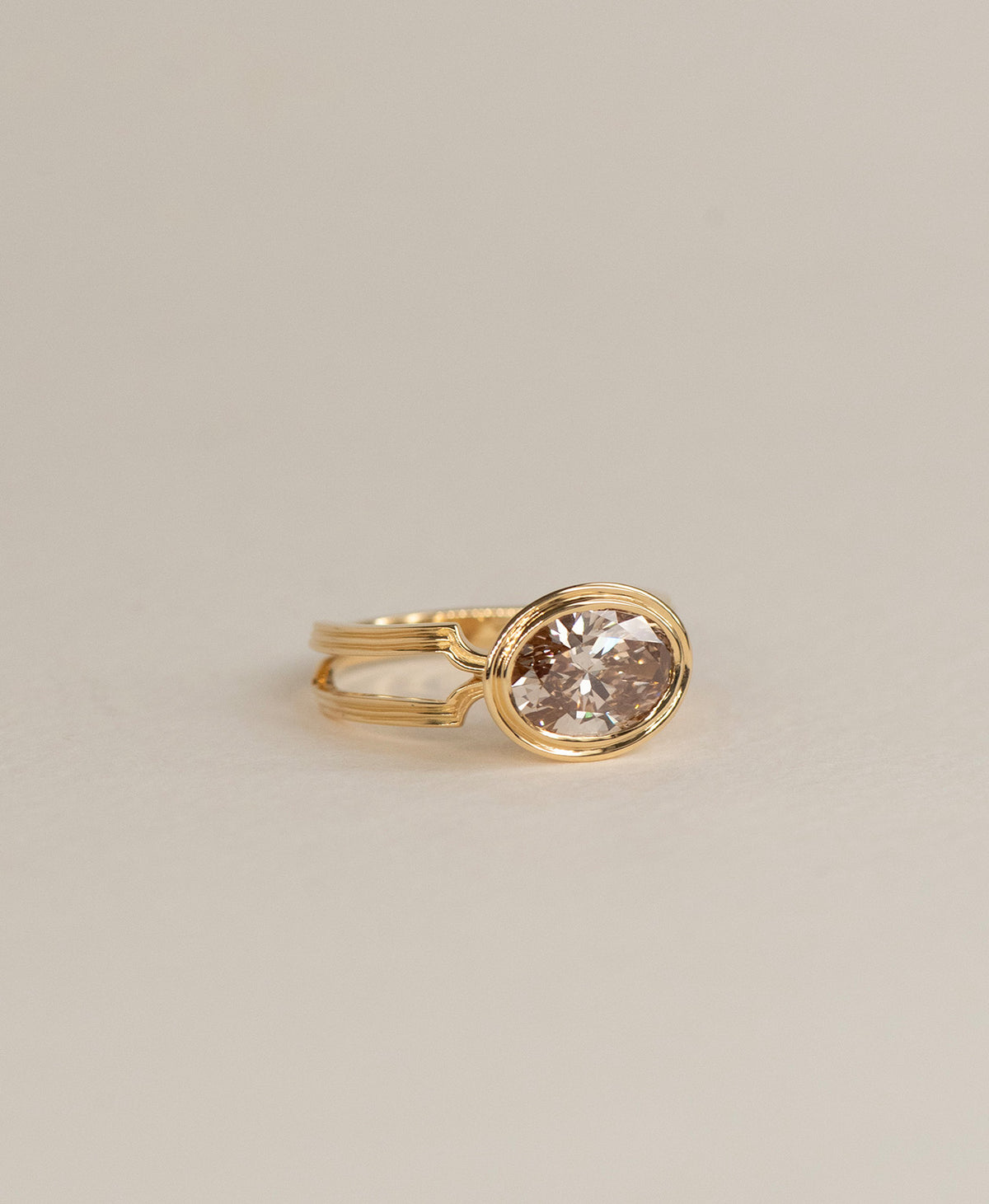 Aliza Engagement Ring - 18k Yellow Gold, Oval Cut Brown Diamond 2.0 carat