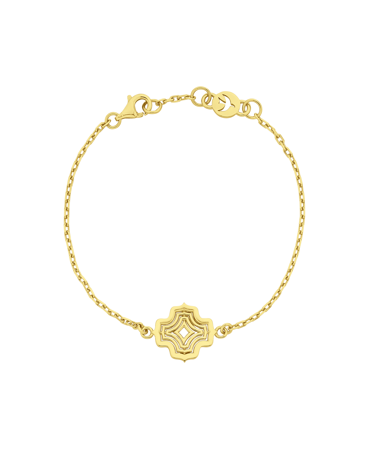 A clearcut of the Alma Bracelet, a gold pendant with a concentric wave design set on a fine cable chain.