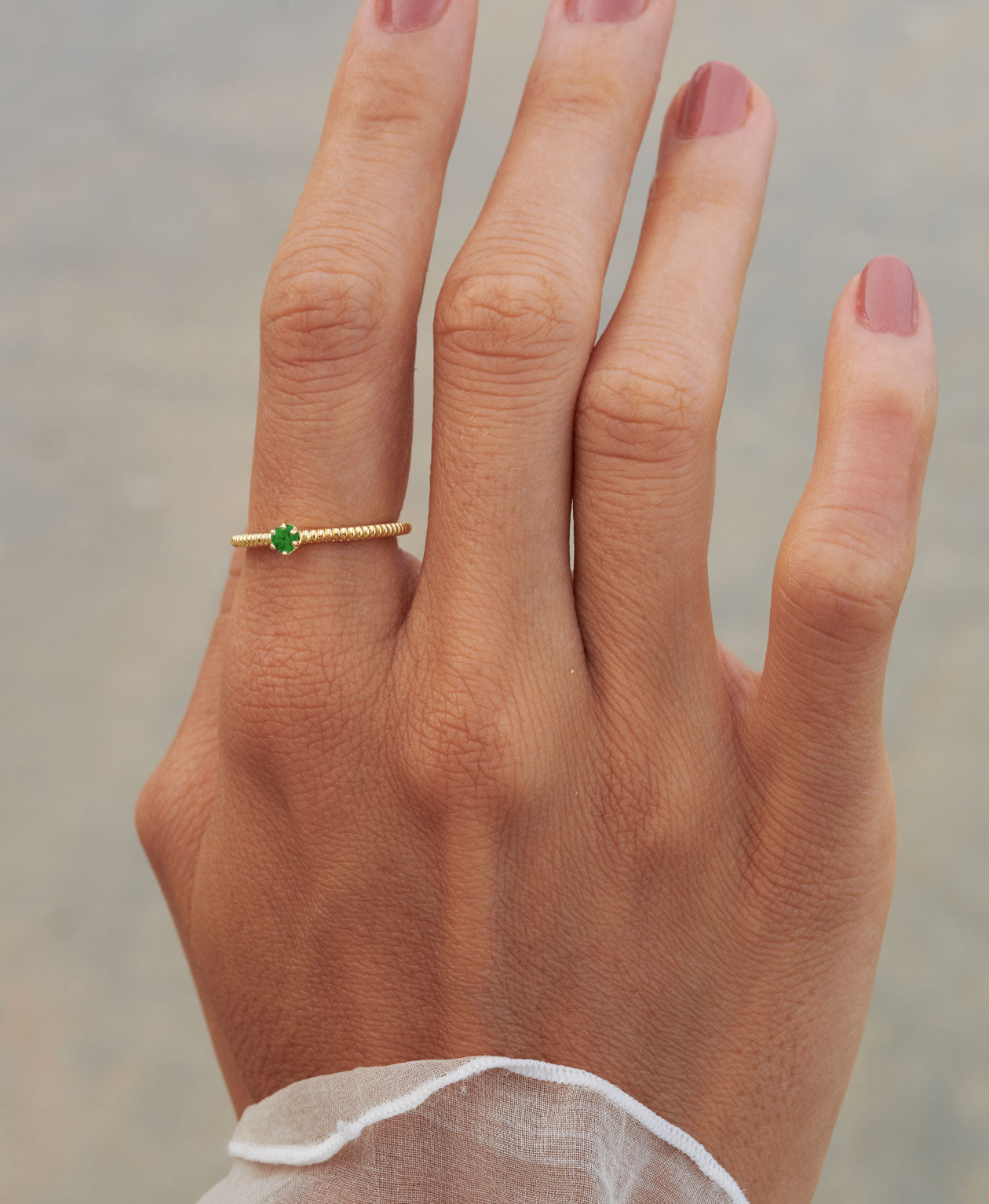 Anchored Stacker Ring - 22k Gold Vermeil, Chrome Diopside