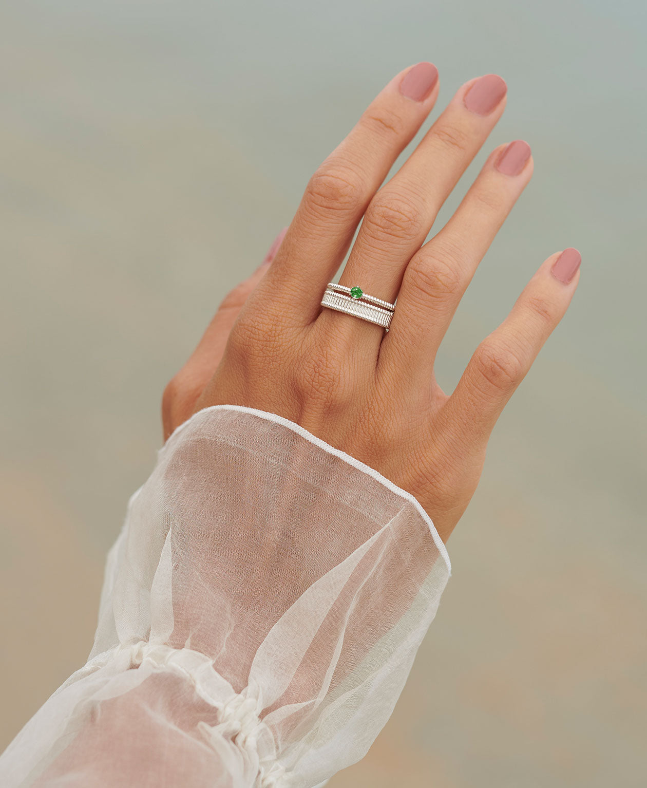 Anchored Stacker Ring - 925 Sterling Silver, Chrome Diopside