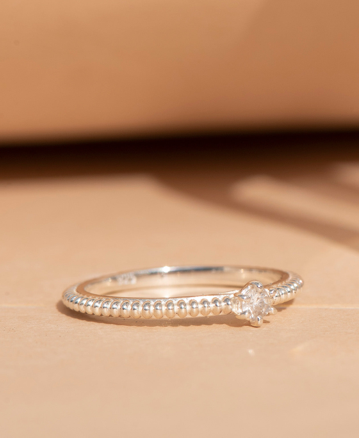 Anchored Stacker Ring - 925 Sterling Silver, White Zircon