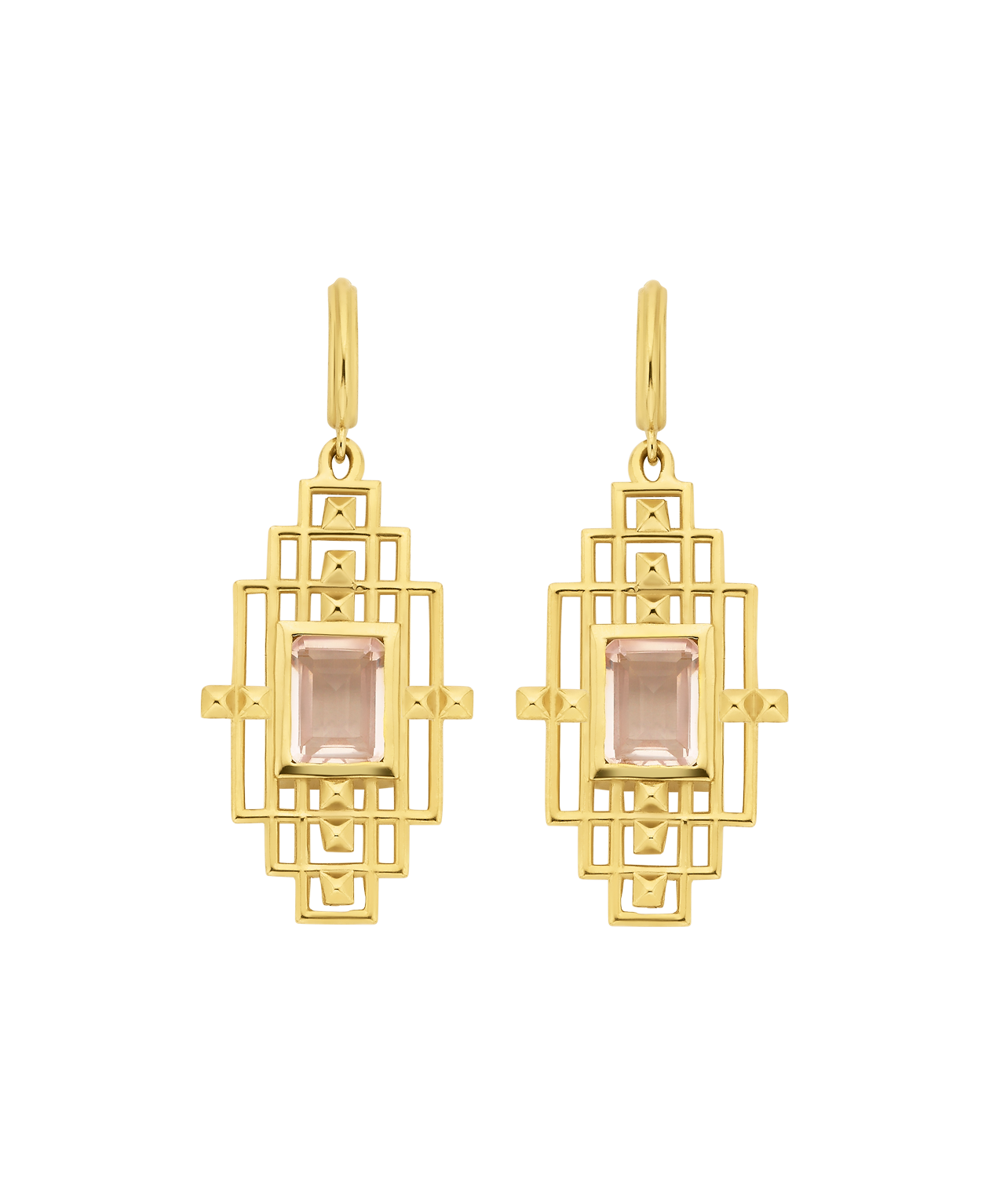 Bliss Earrings - 22k Gold Vermeil, Rose Quartz