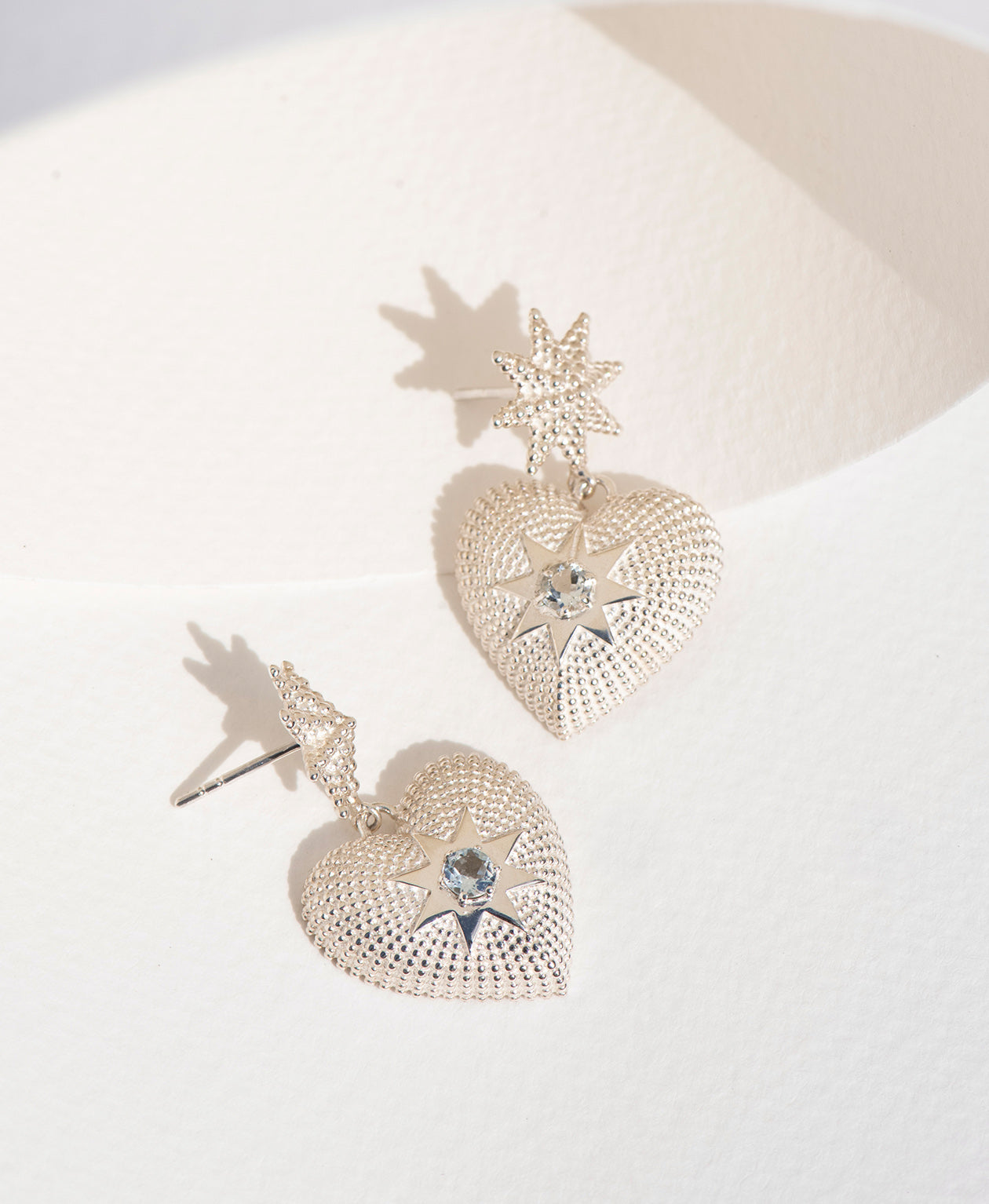 Brave Heart Earrings - 925 Sterling Silver, Aquamarine