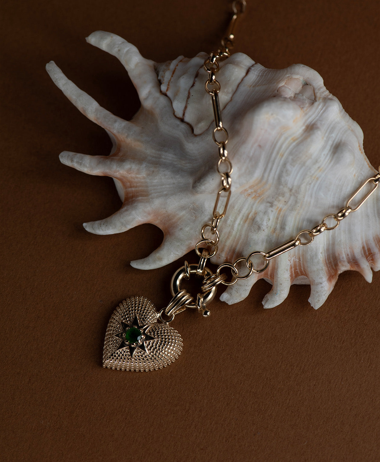 Brave Heart Charm - 22k Gold Vermeil, Chrome Diopside
