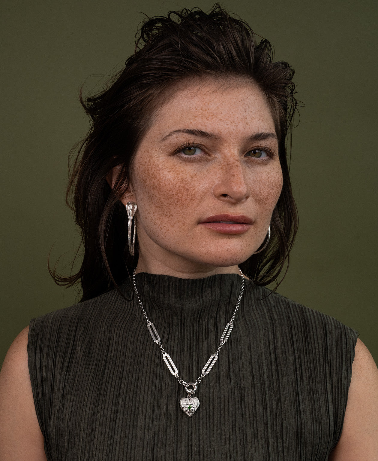 Brave Heart Charm - 925 Sterling Silver, Chrome Diopside