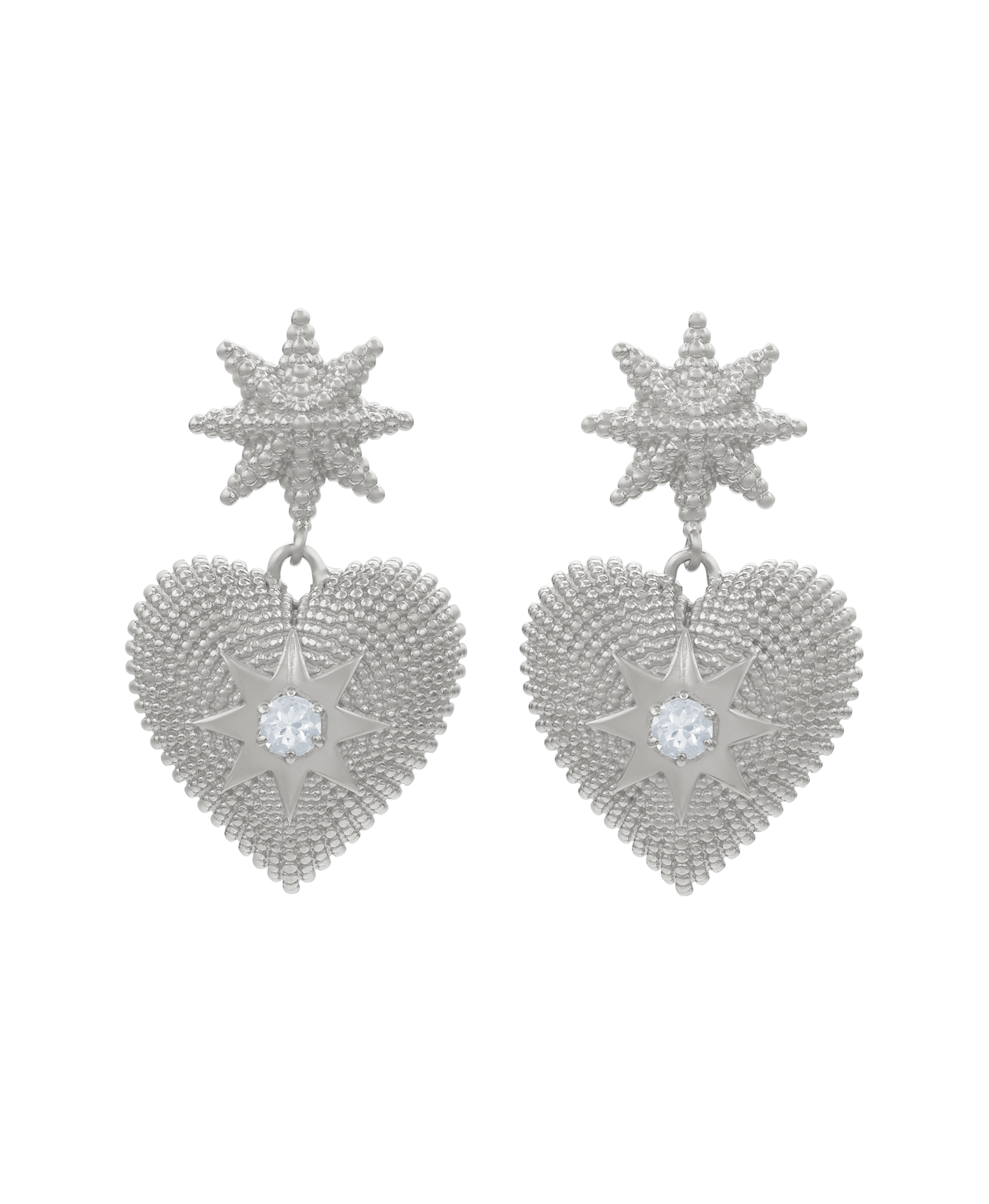 Brave Heart Earrings - 925 Sterling Silver, Aquamarine