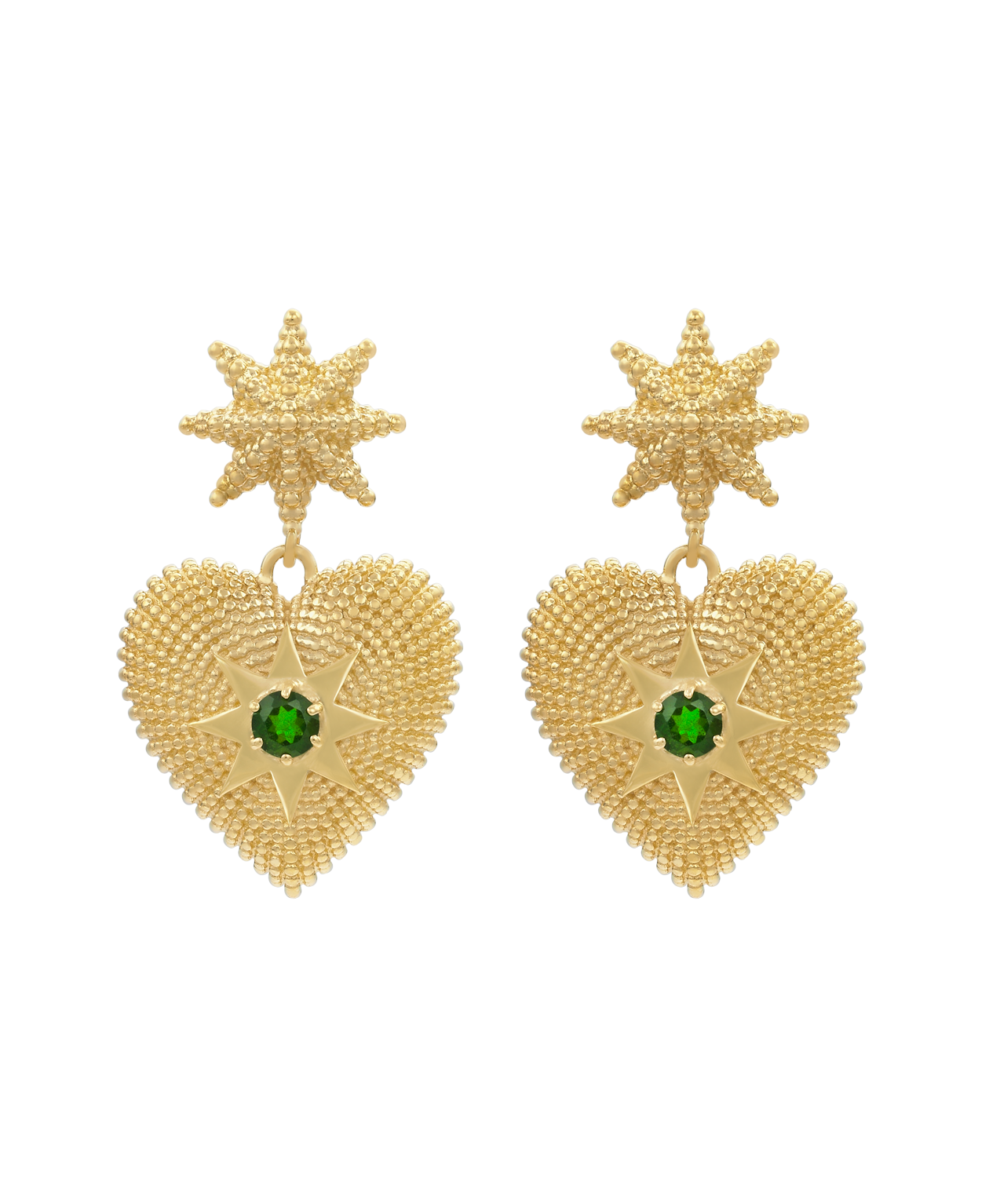 Brave Heart Earrings - 22k Gold Vermeil, Chrome Diopside