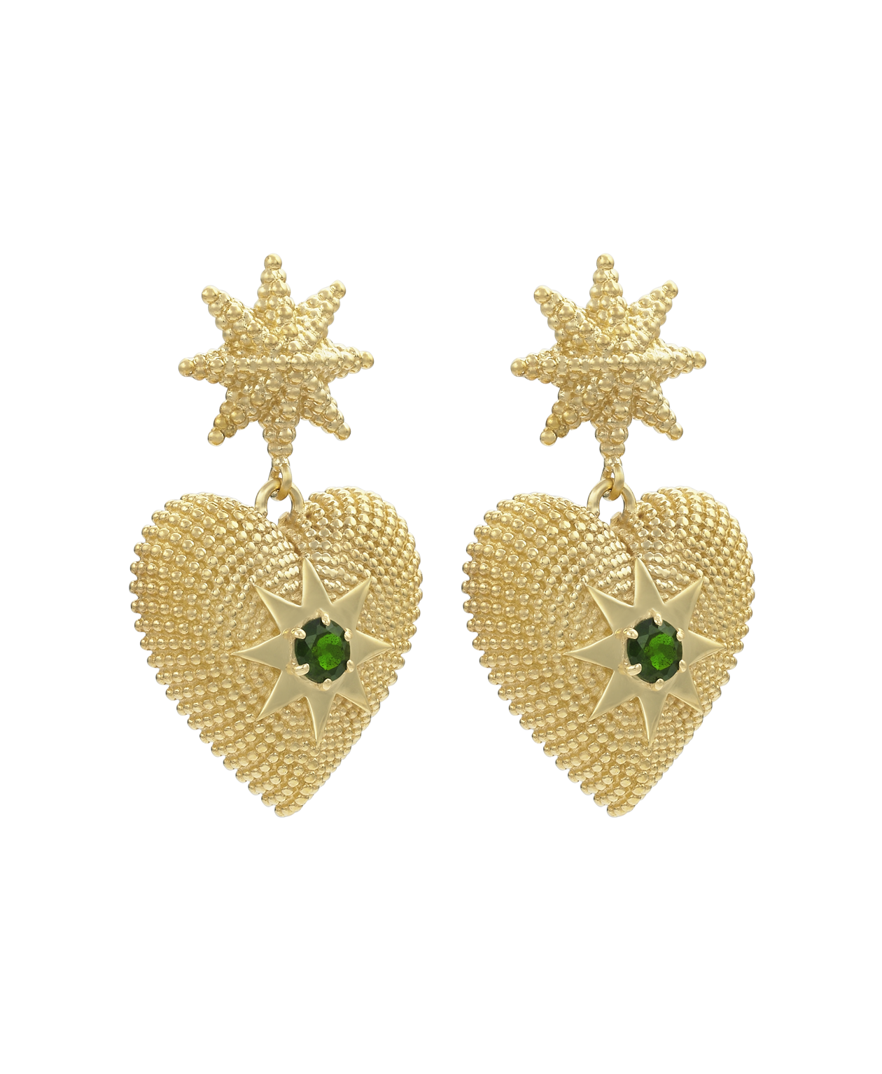 Brave Heart Earrings - 22k Gold Vermeil, Chrome Diopside