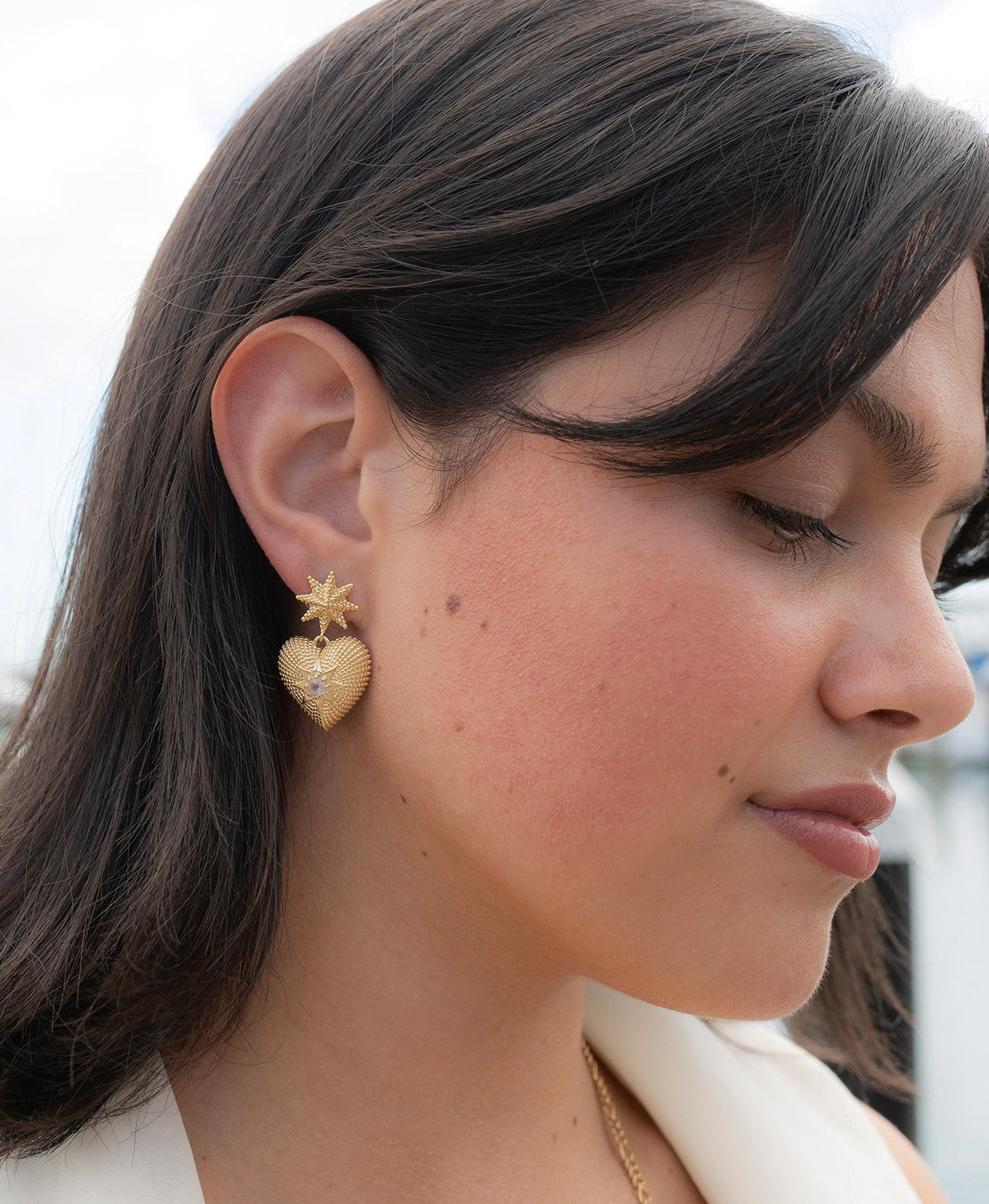 Brave Heart Earrings - 22k Gold Vermeil, Rose Quartz