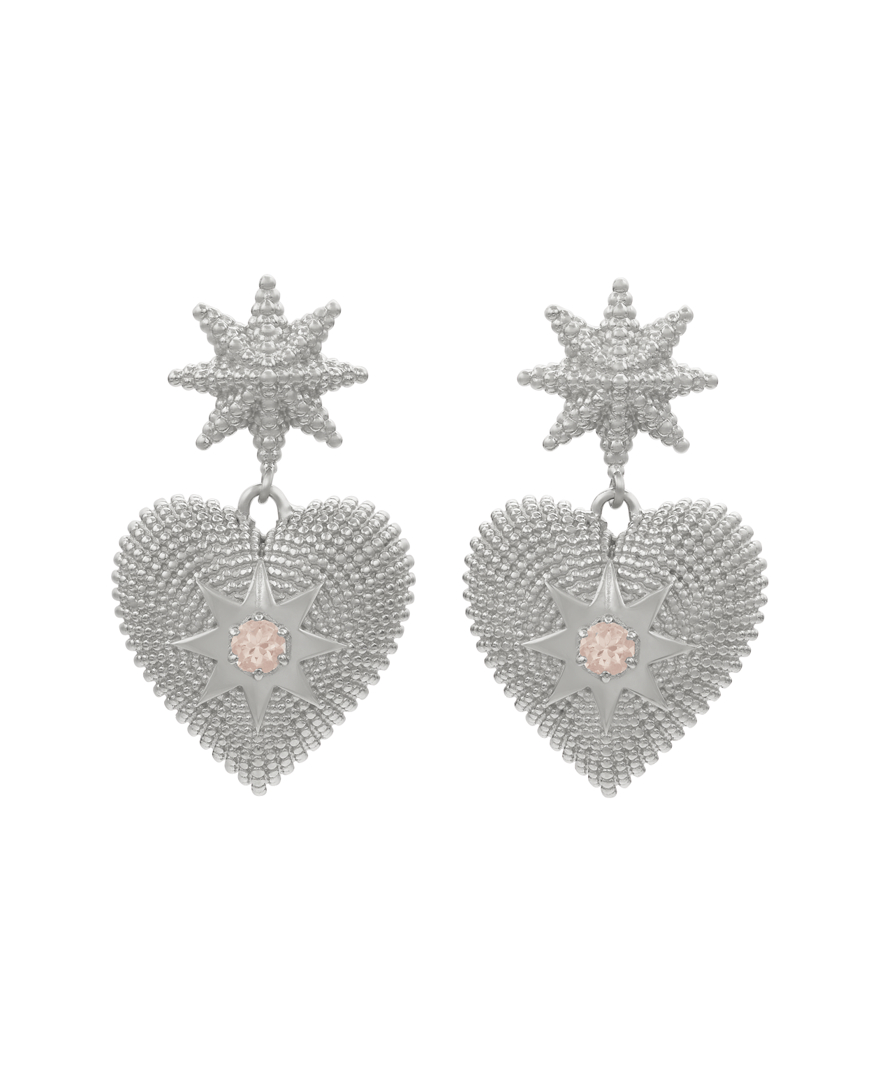 Brave Heart Earrings - 925 Sterling Silver, Rose Quartz
