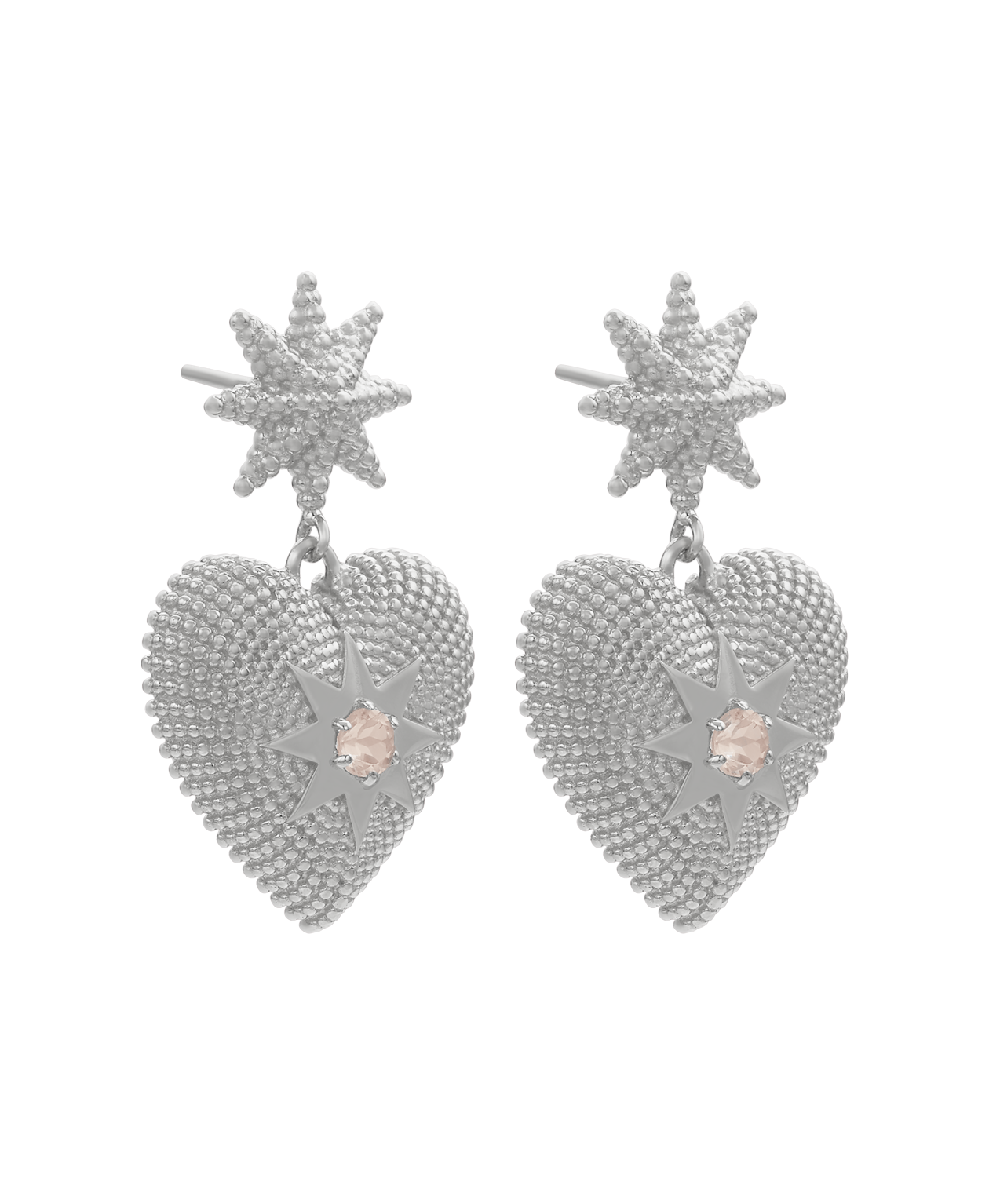 Brave Heart Earrings - 925 Sterling Silver, Rose Quartz