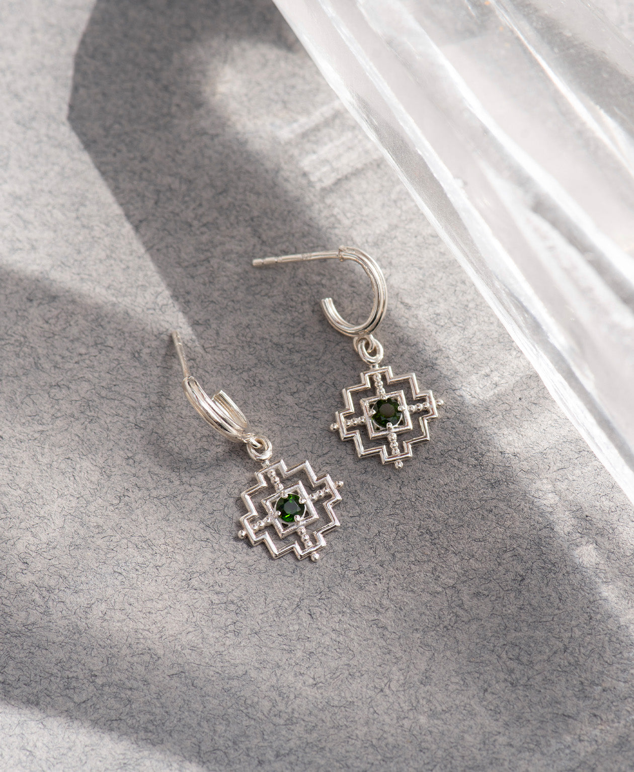 Centred Hoops - 925 Sterling Silver, Chrome Diopside