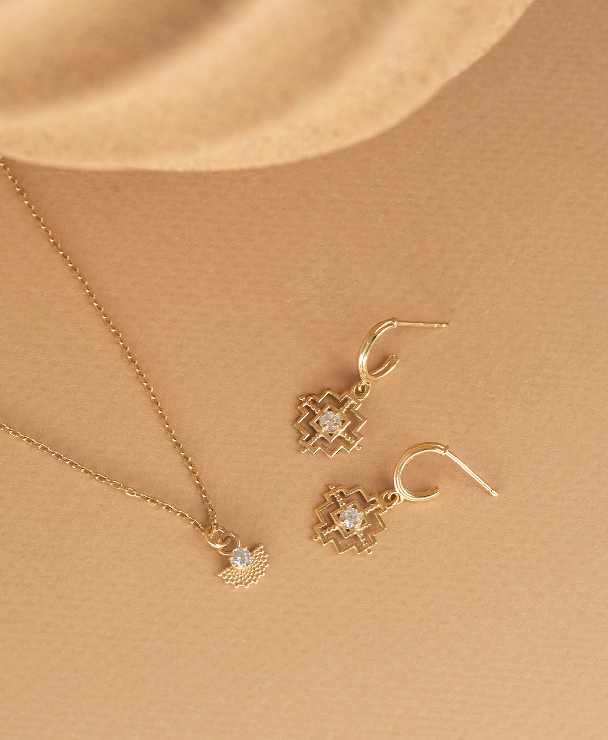 Centred Hoops and Eos Necklace Gift Set - 22k Gold Vermeil, White Zircon