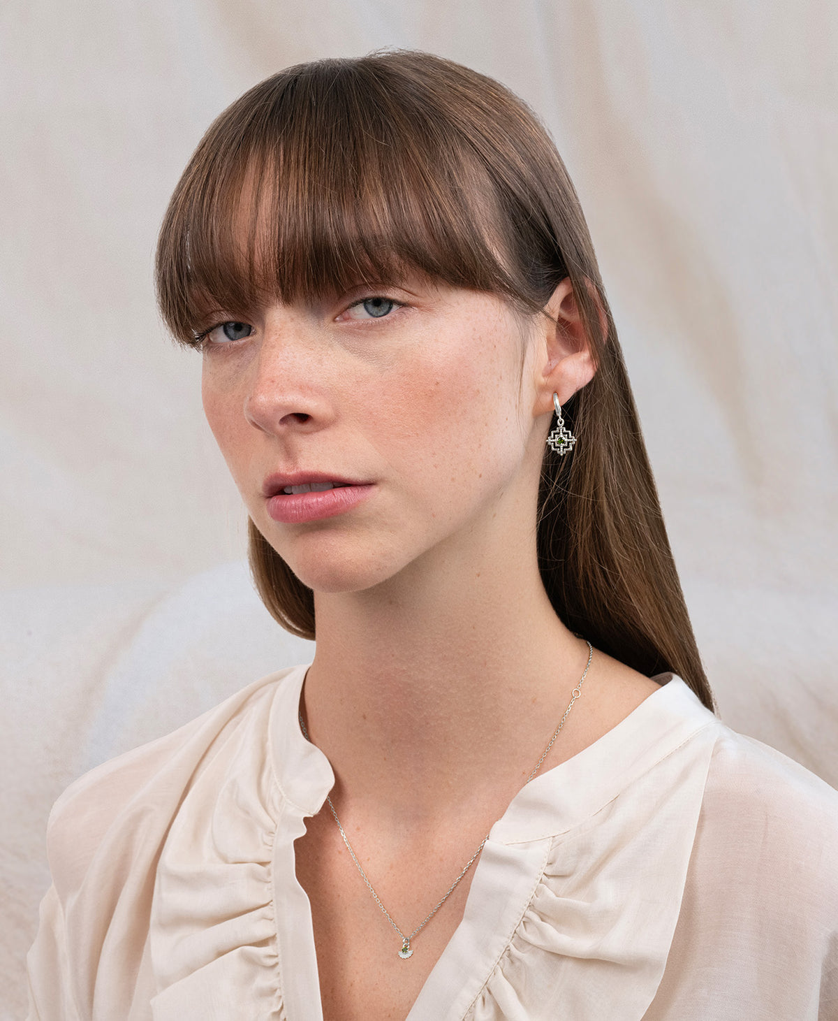 Centred Hoops and Eos Necklace Gift Set - 925 Sterling Silver, Chrome Diopside