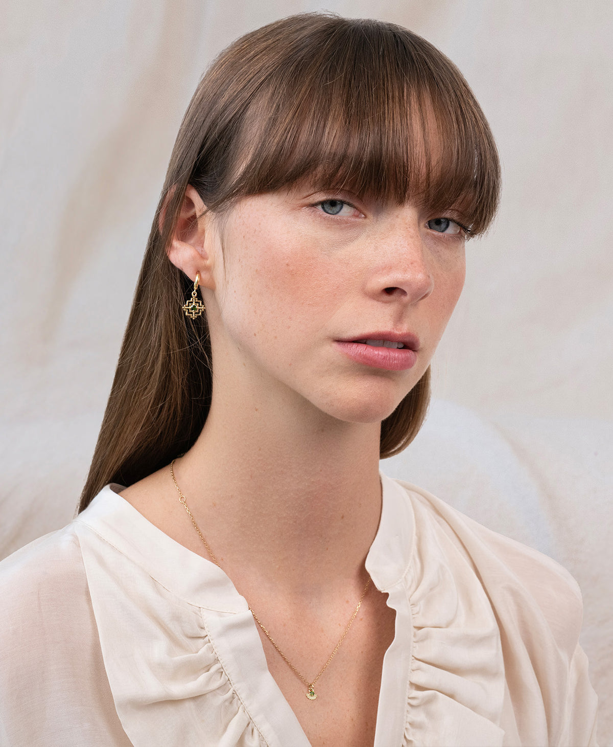 Centred Hoops and Eos Necklace Gift Set - 22k Gold Vermeil, Chrome Diopside