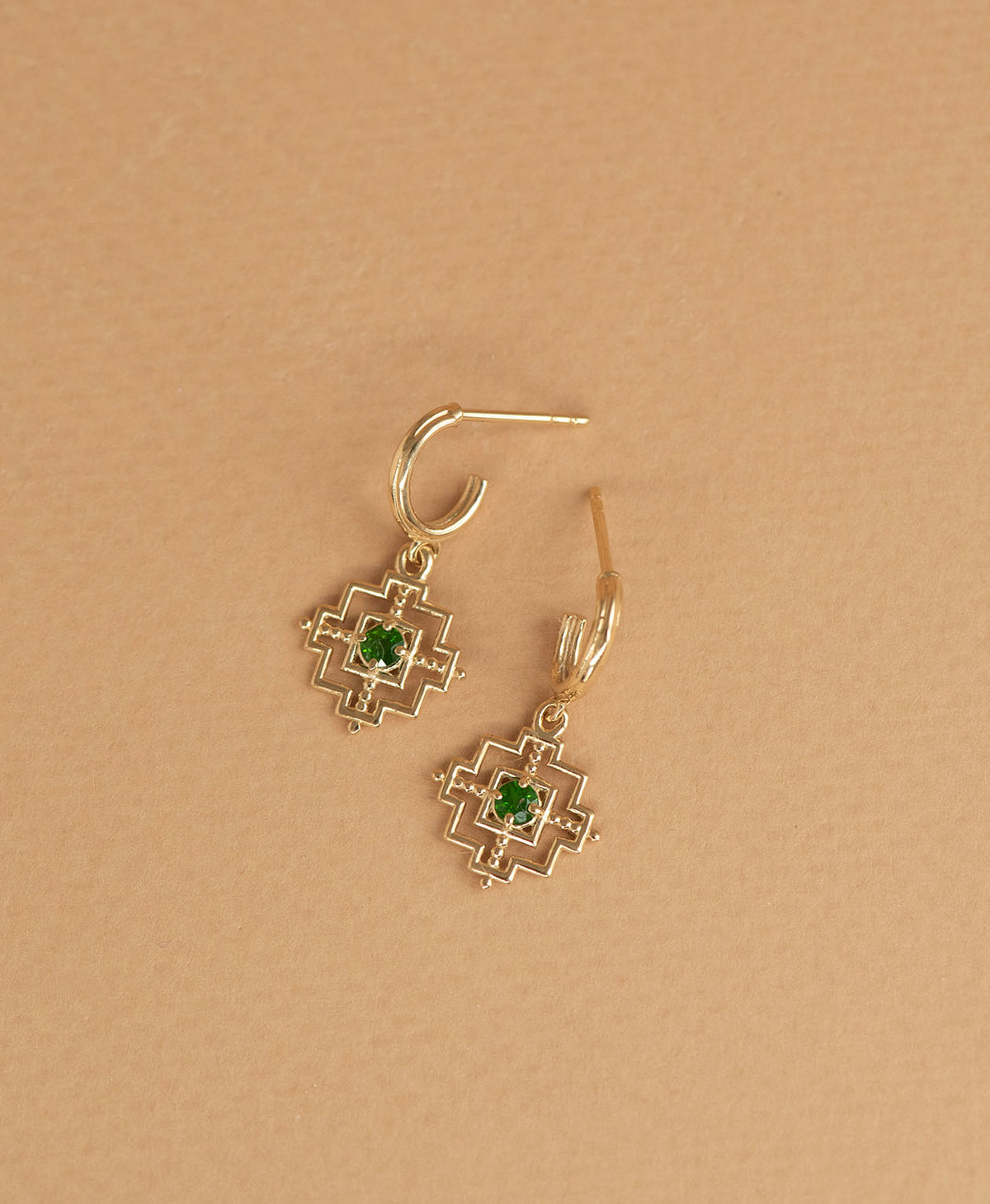Centred Hoops and Eos Necklace Gift Set - 22k Gold Vermeil, Chrome Diopside