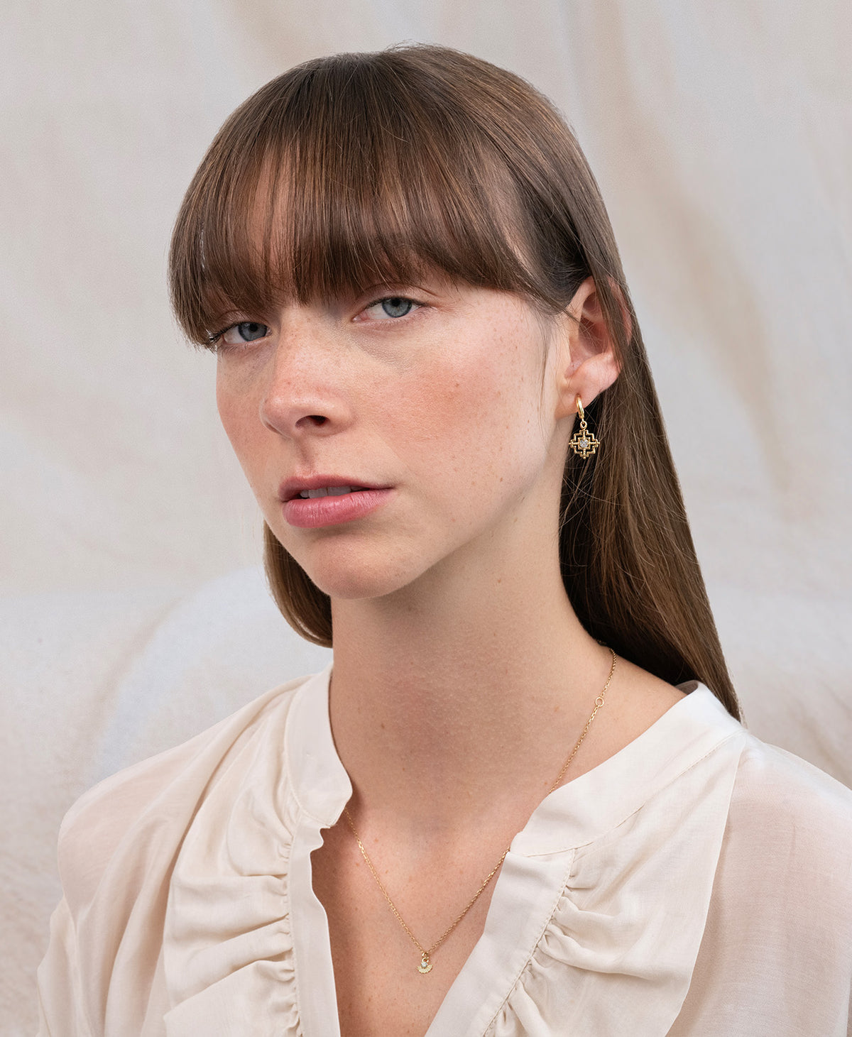 Centred Hoops and Eos Necklace Gift Set - 22k Gold Vermeil, White Zircon