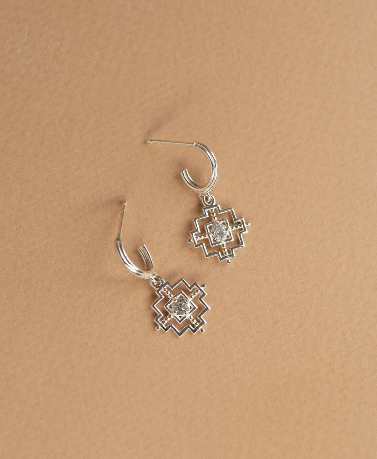 Centred Hoops and Eos Necklace Gift Set - 925 Sterling Silver, White Zircon