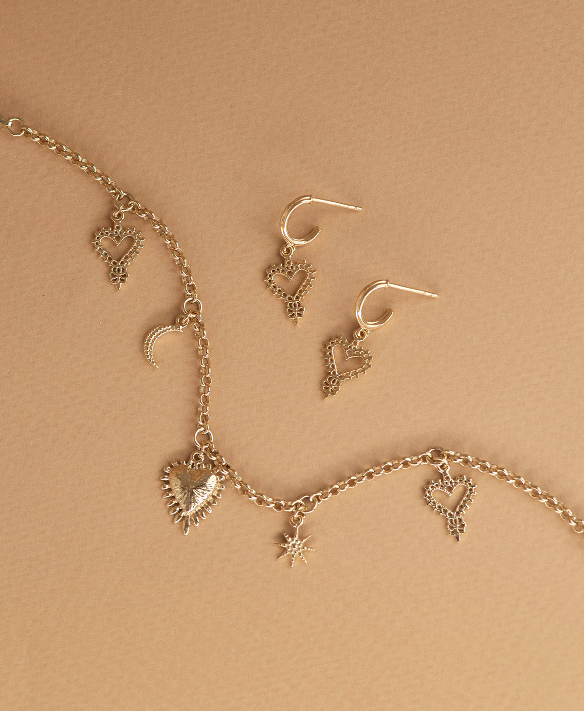 Mini Gypsy Heart Earrings and Charmed Bracelet Gift Set - 22k Gold Vermeil