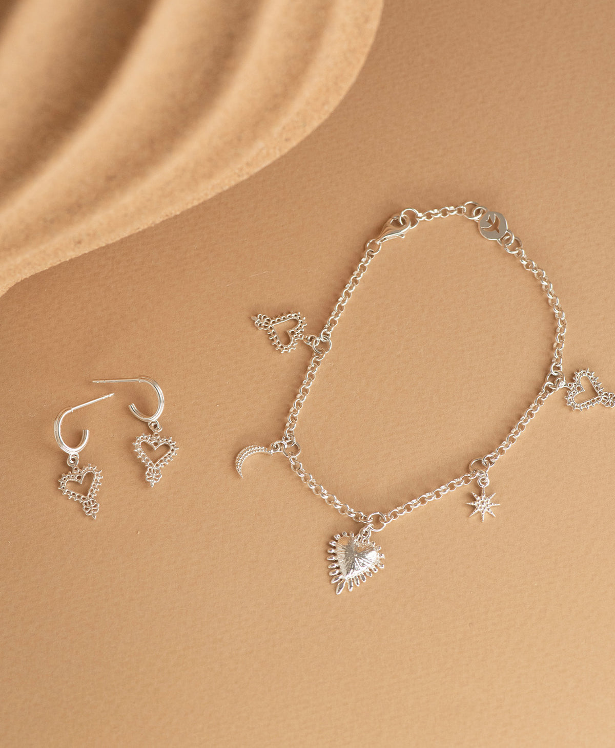 Mini Gypsy Heart Earrings and Charmed Bracelet Gift Set - 925 Sterling Silver