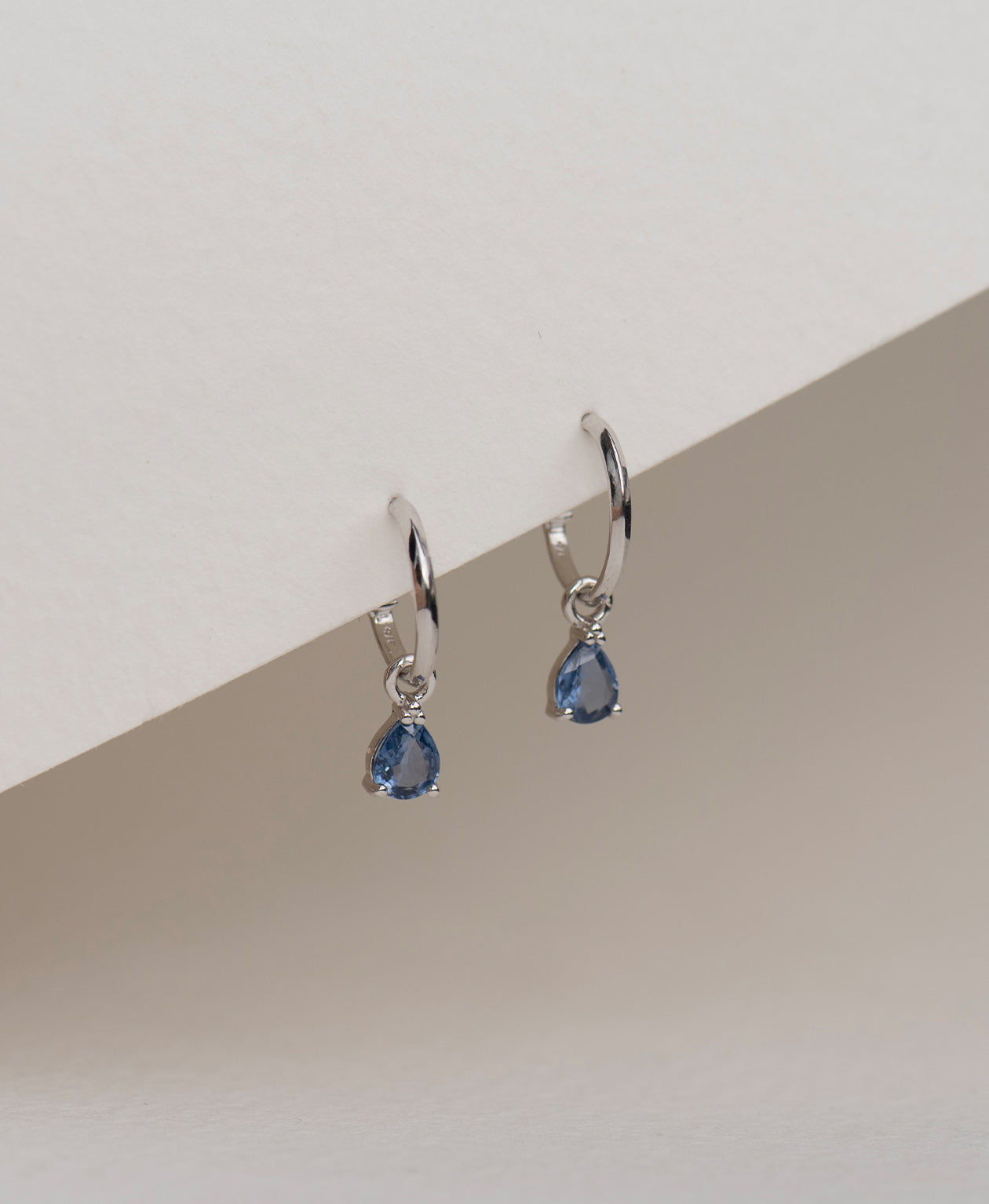 Dew Drop Hoops - 9k White Gold, Blue Sapphire