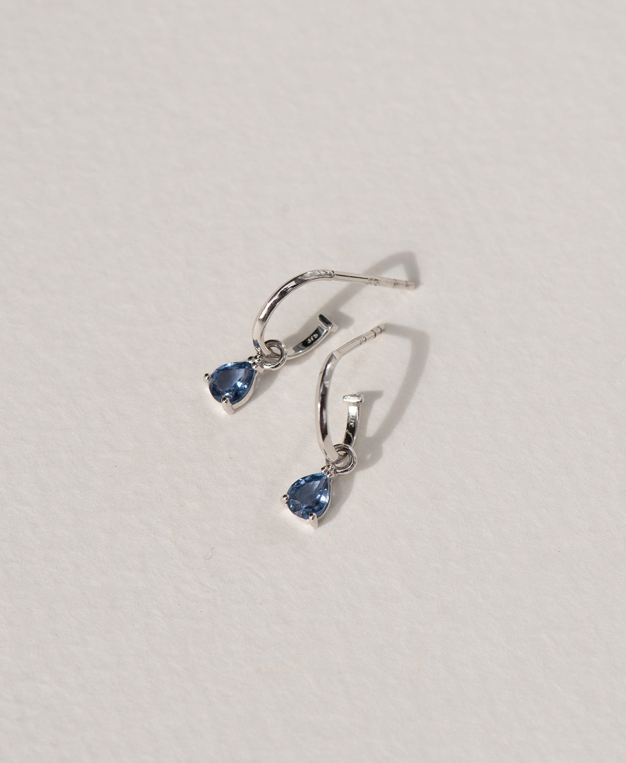 Dew Drop Hoops - 9k White Gold, Blue Sapphire