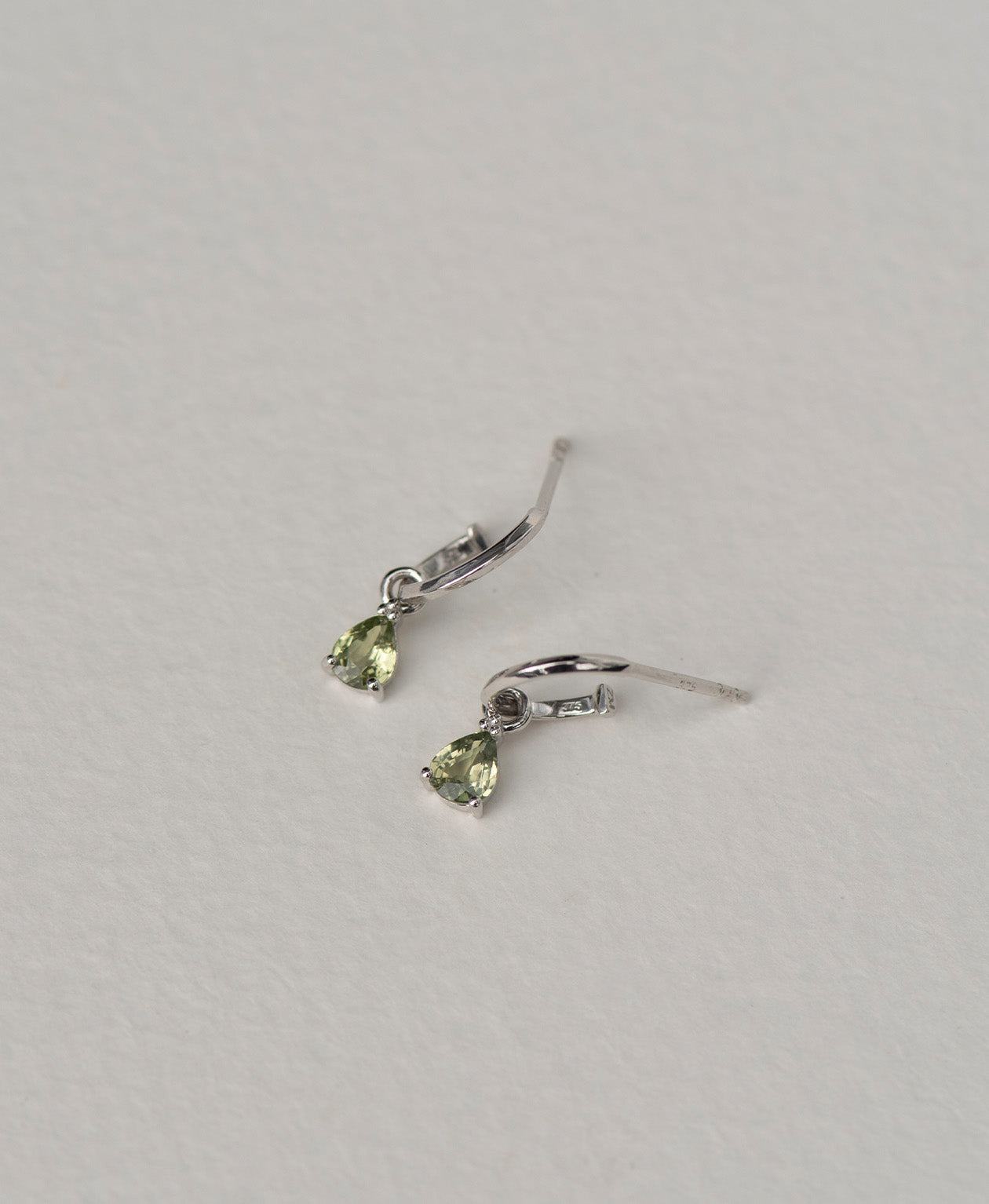 Dew Drop Hoops - 9k White Gold, Green Sapphire
