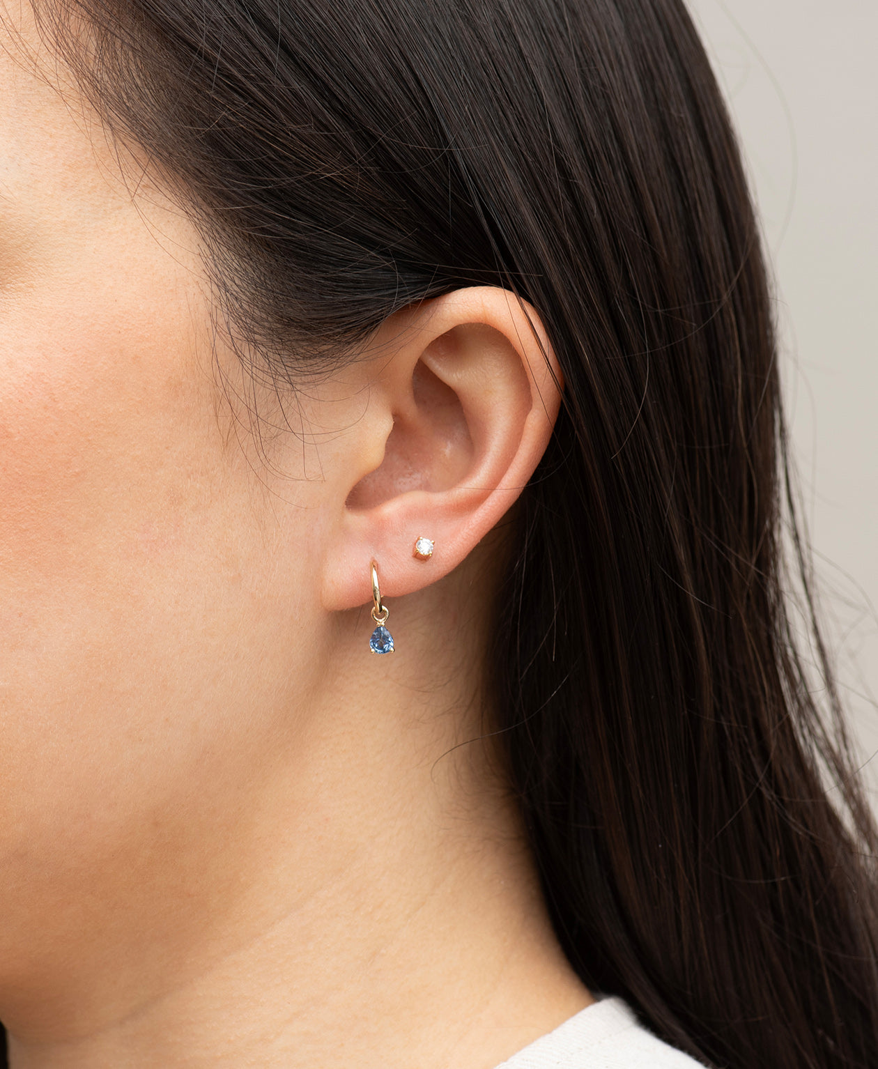 Dew Drop Hoops - 9k White Gold, Blue Sapphire