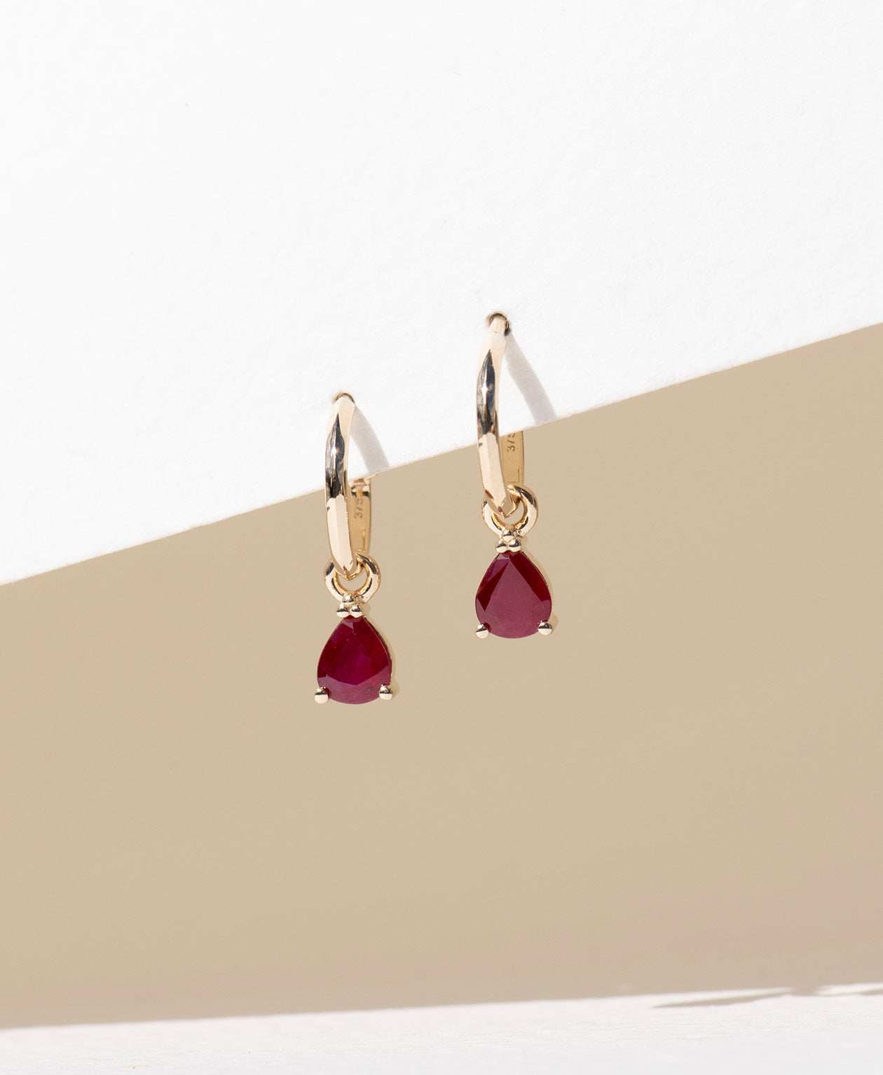 Dew Drop Hoops 9k Yellow Gold, Ruby Zoë Morgan NZ