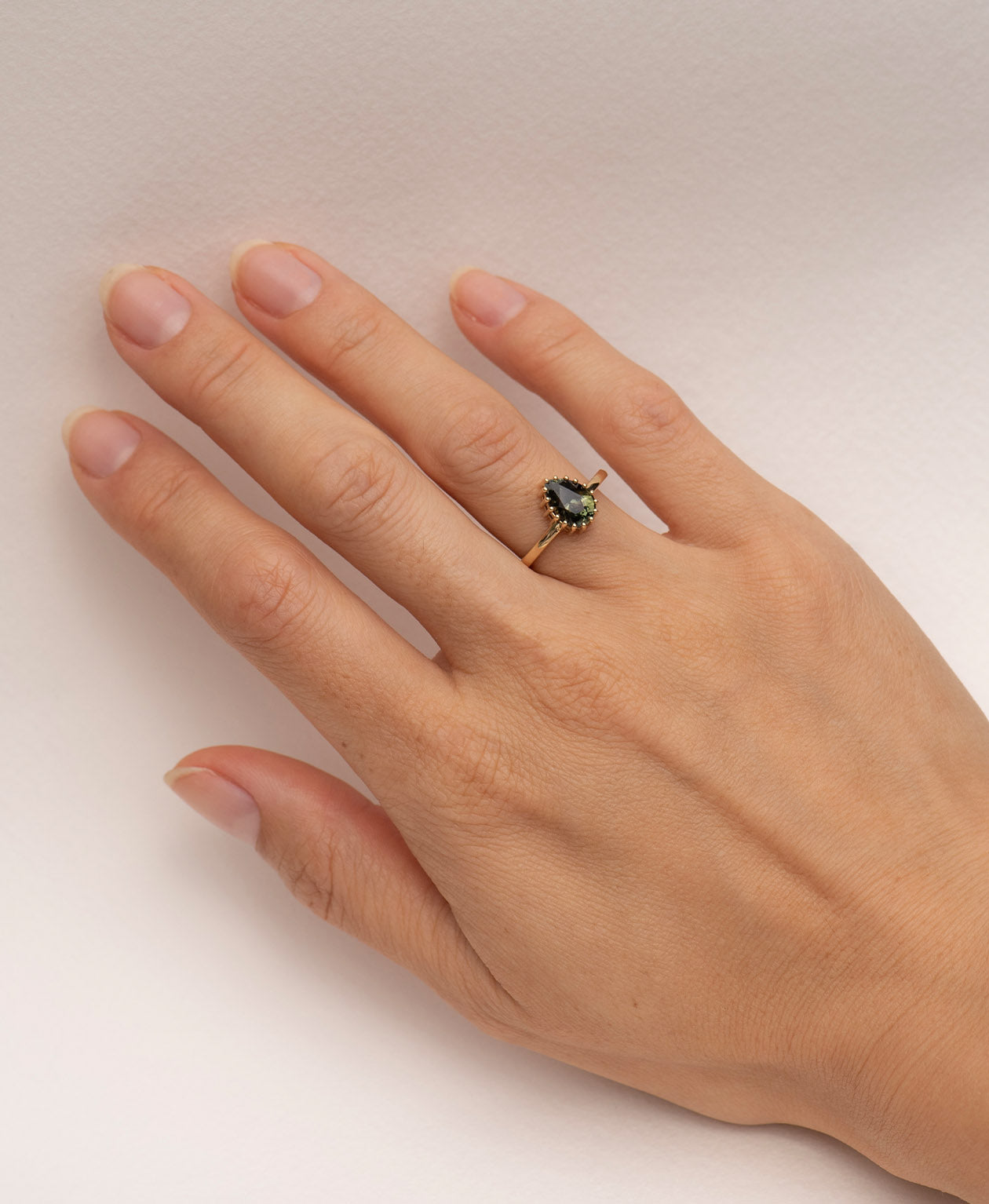 Eros Engagement Ring - 18k Yellow Gold, Pear Cut Green Sapphire 2.15 carat