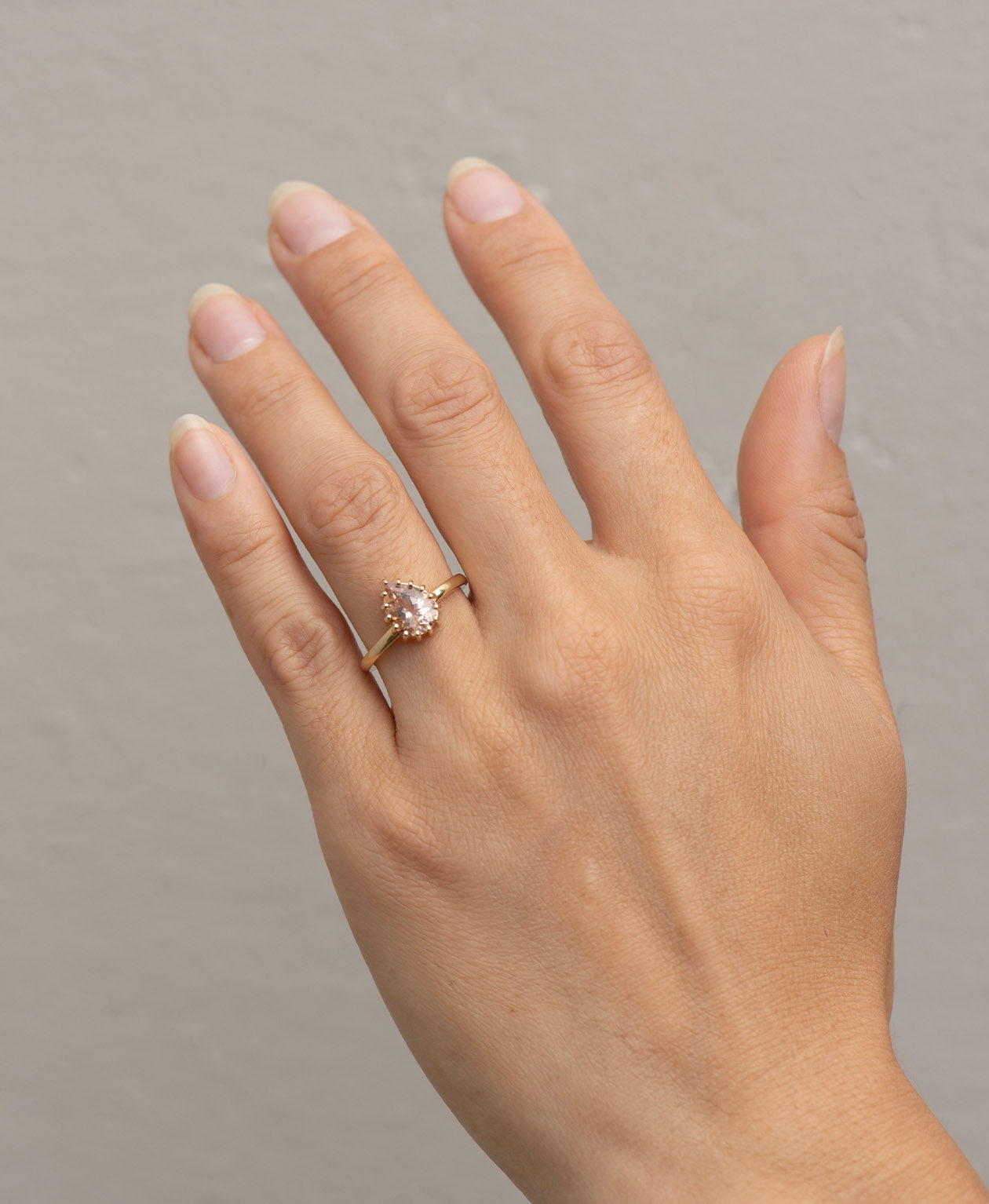 Eros Engagement Ring - 18k Yellow Gold, Pear Cut Morganite 1.34 carat
