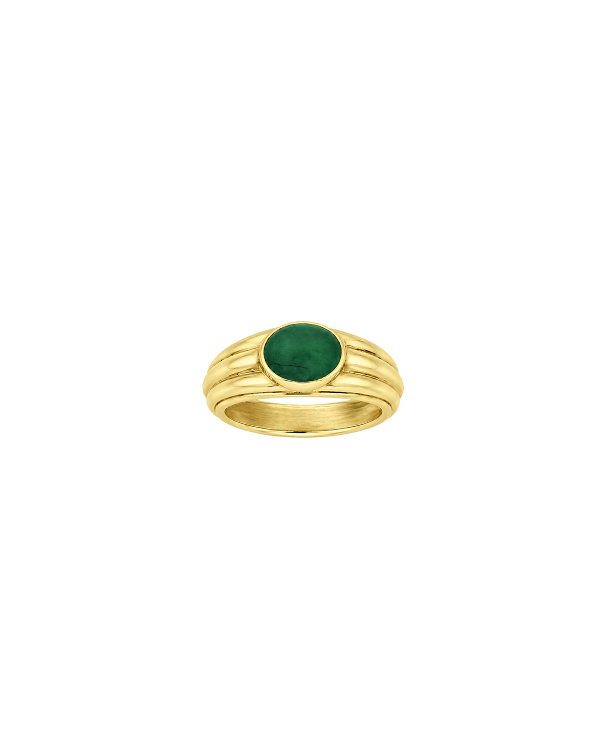 A clearcut of ehe gold Esmeralda Ring, featuring a cabochon cut Emerald set in a graduated band.