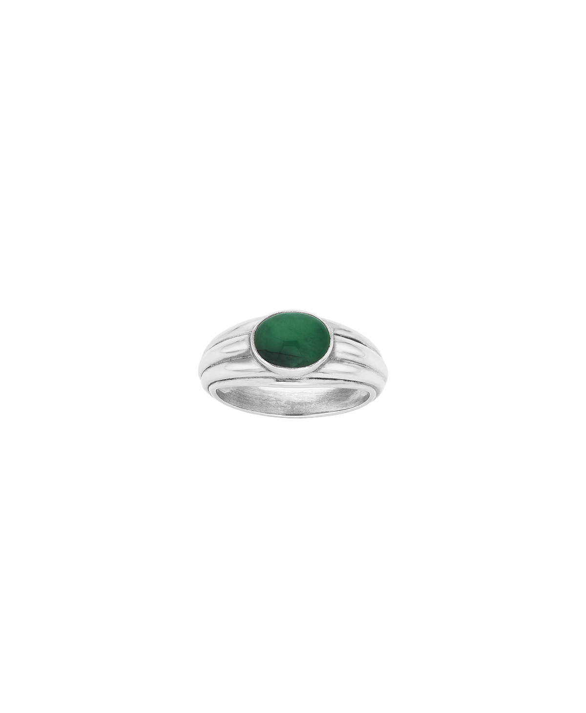 A clearcut of the silver Esmeralda Ring, featuring a cabochon cut Emerald set in a graduated band.