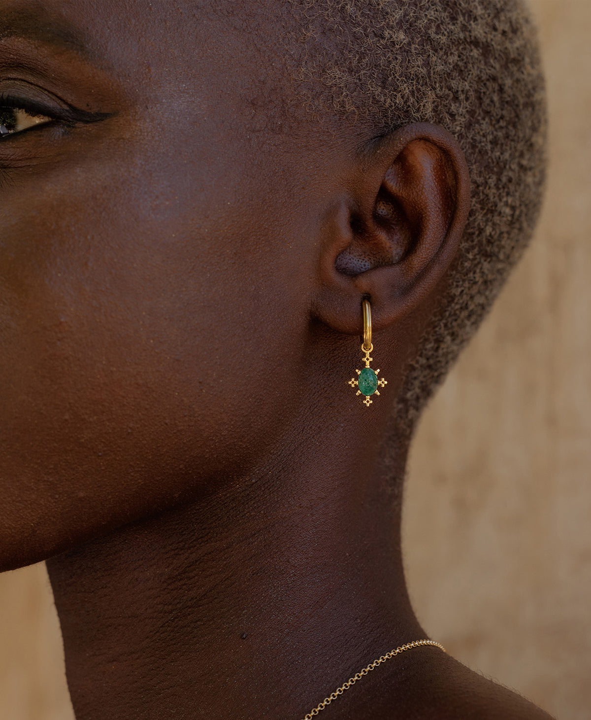 Farah Hoops - 22k Gold Vermeil, Emerald