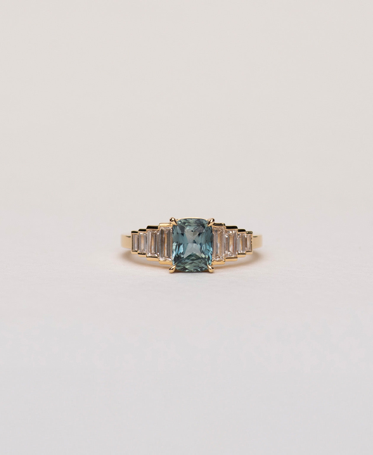 Fides Engagement Ring - 18k Yellow Gold, Octagon Cut Teal Sapphire 2.10 carat