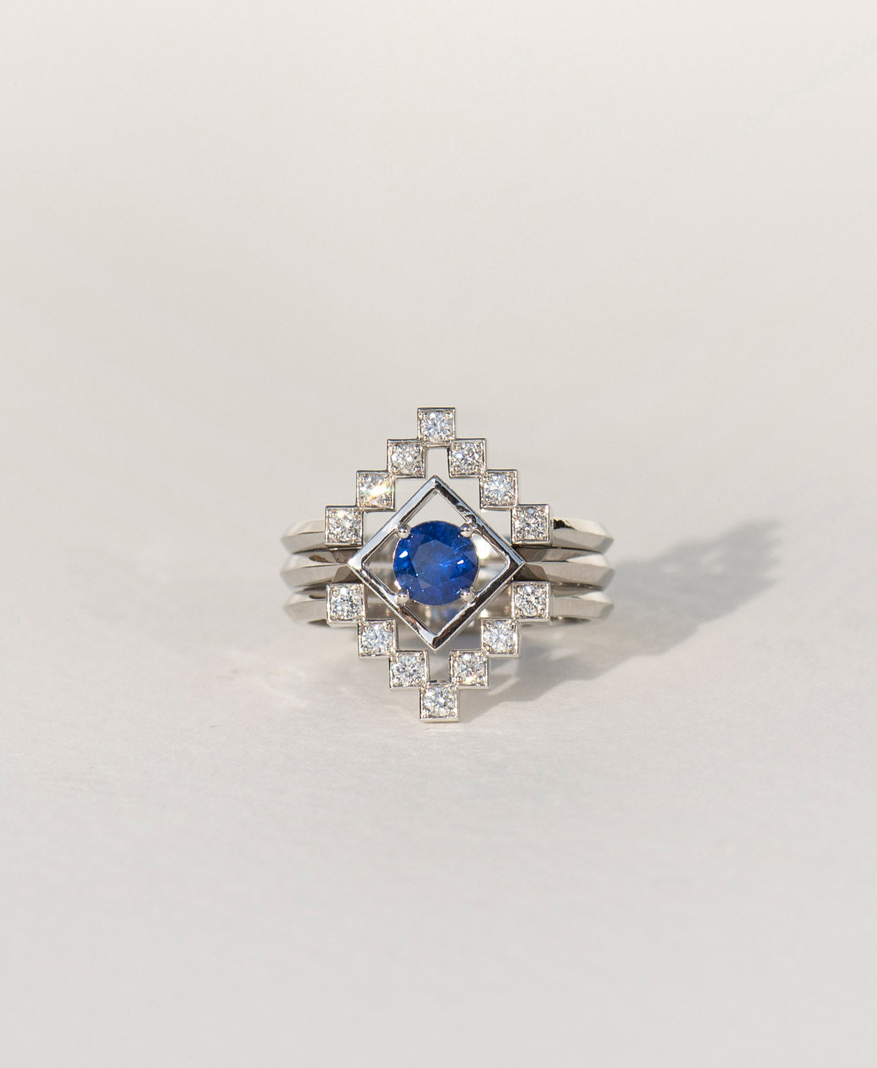 Freya Engagement Ring - Platinum, Round Mixed Cut Blue Sapphire 0.50 carat