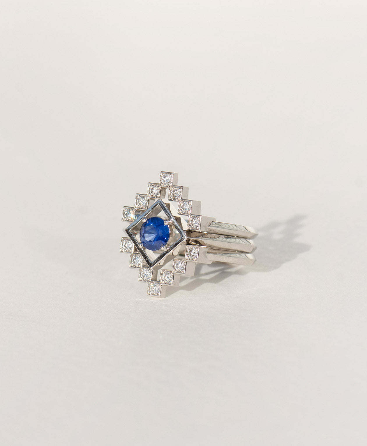 Freya Engagement Ring - Platinum, Round Mixed Cut Blue Sapphire 0.50 carat