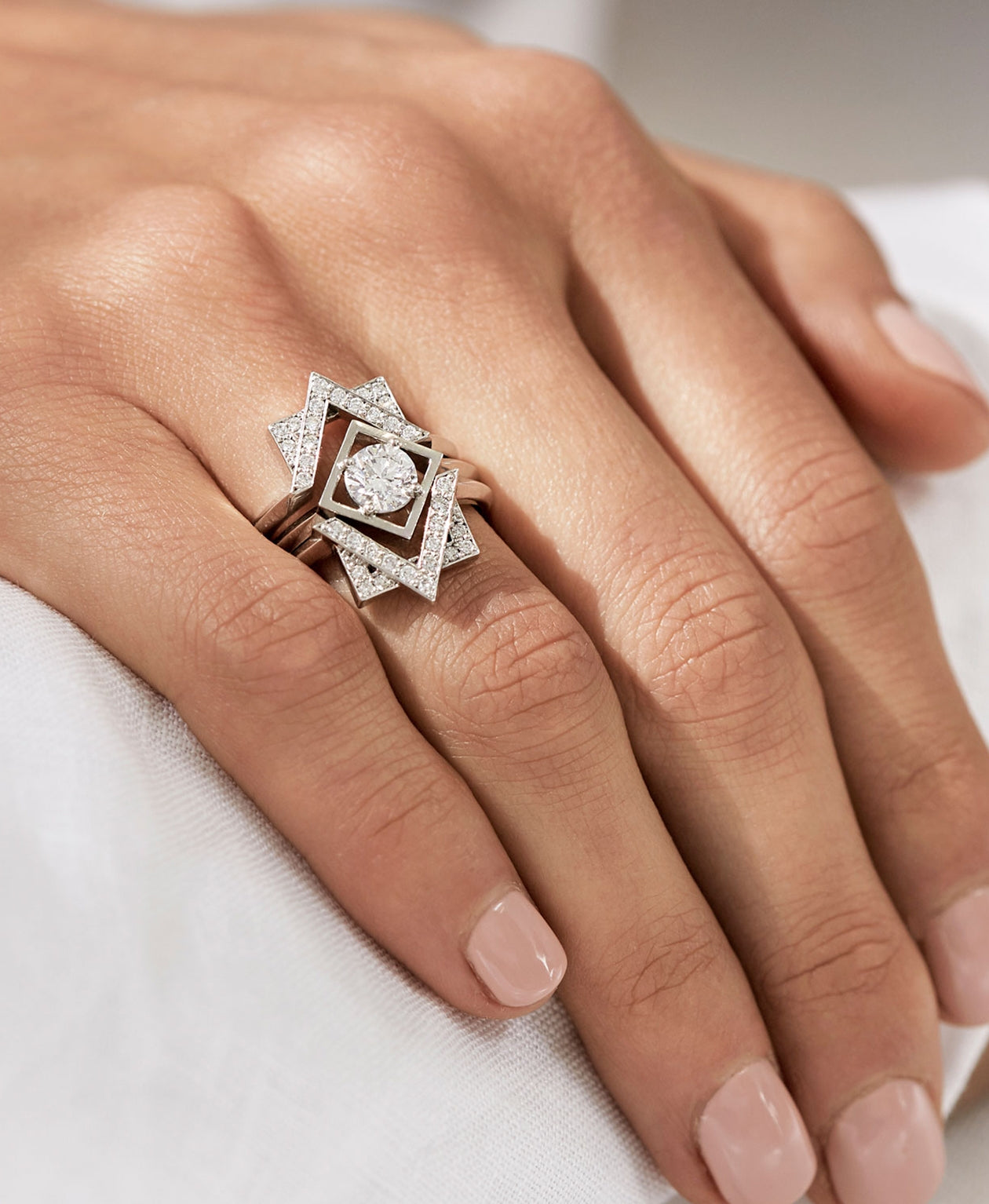 Deco Wedding Band 18k White Gold, Diamond Zoë Morgan NZ