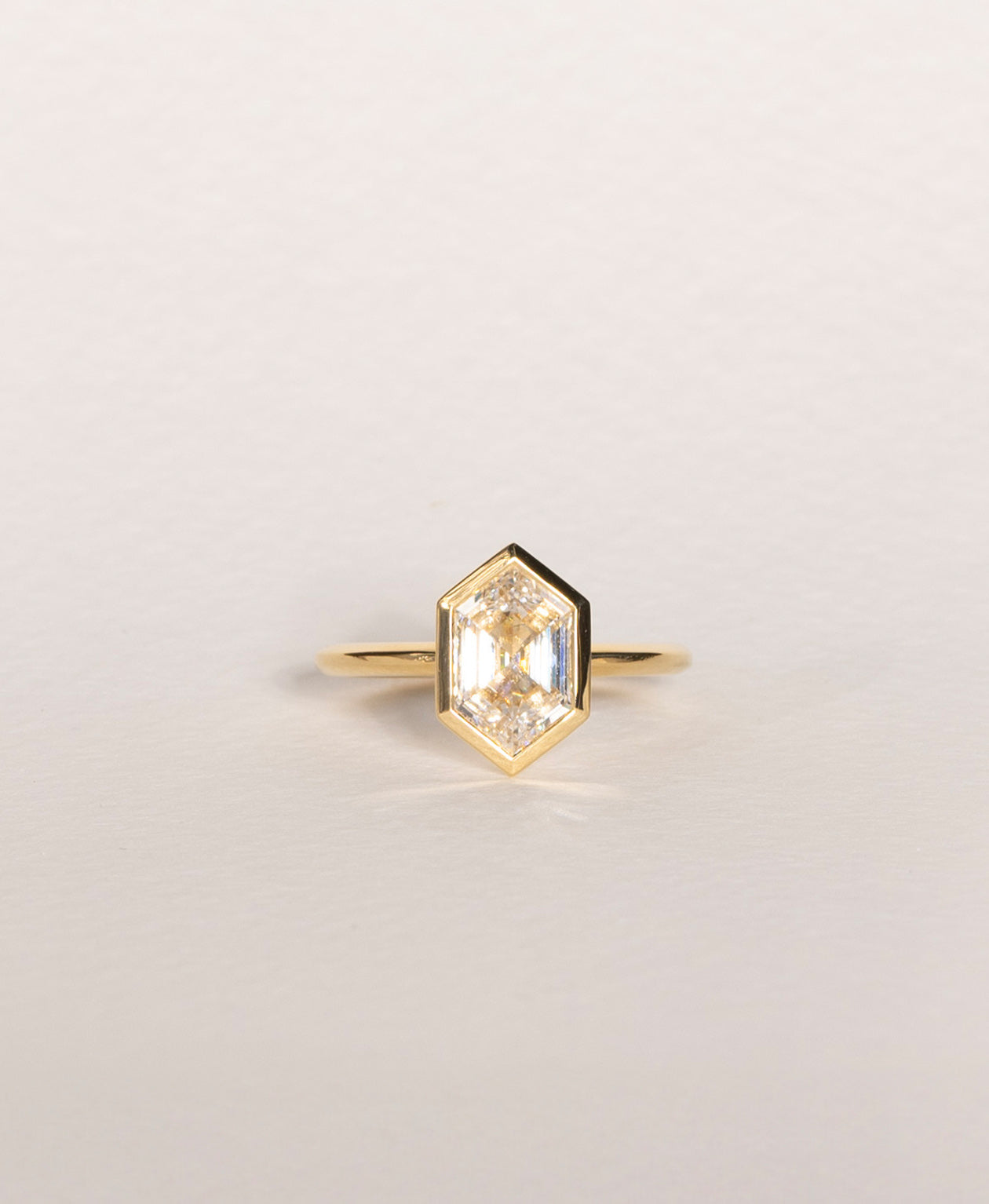 Frida Engagement Ring - 18k Yellow Gold, Elongated Hexagonal Cut Lab Grown Diamond 1.64 carat