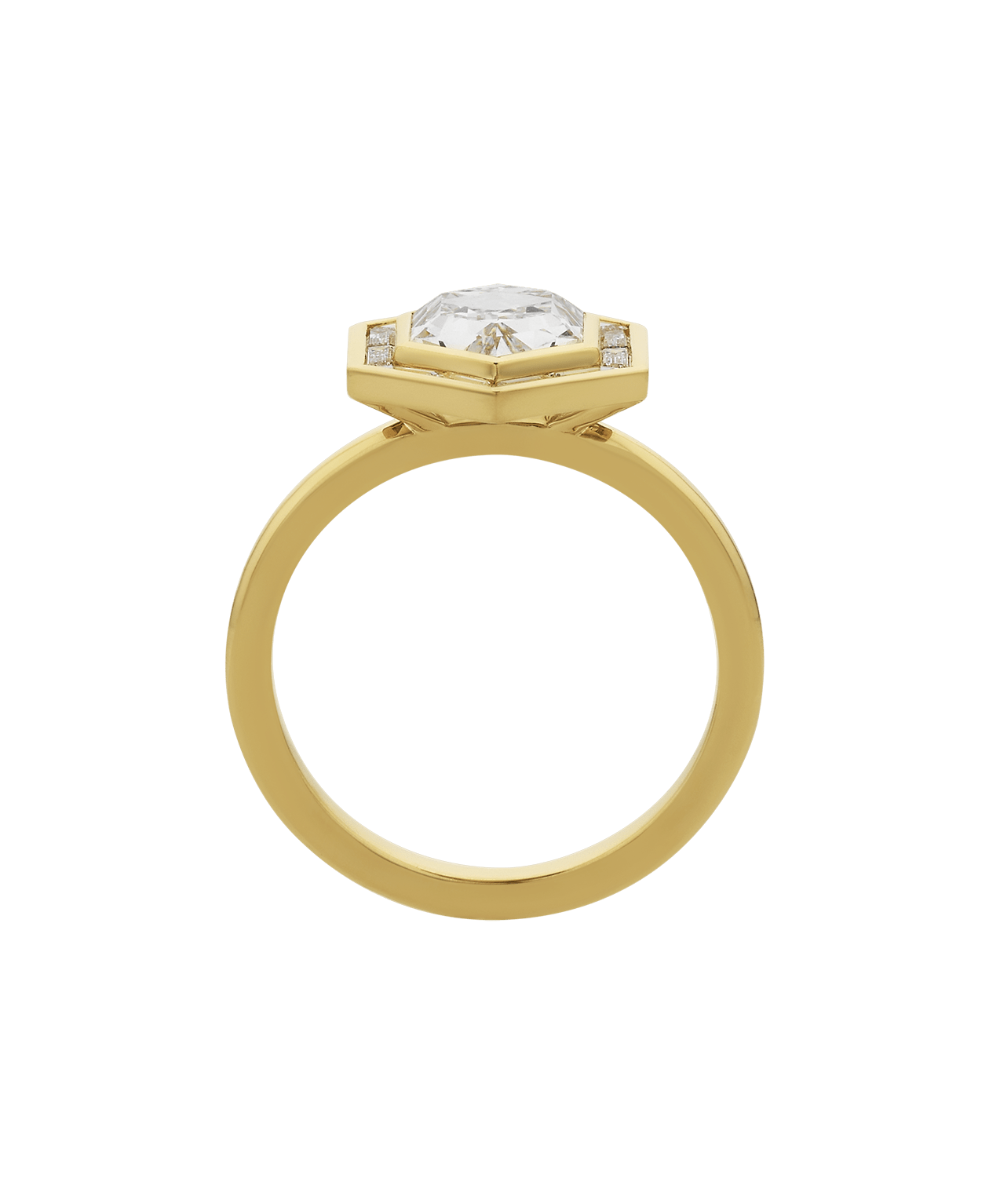 Frida Halo Engagement Ring - 18k Yellow Gold, Elongated Hexagonal Step Cut Lab Grown Diamond 1.77 carat