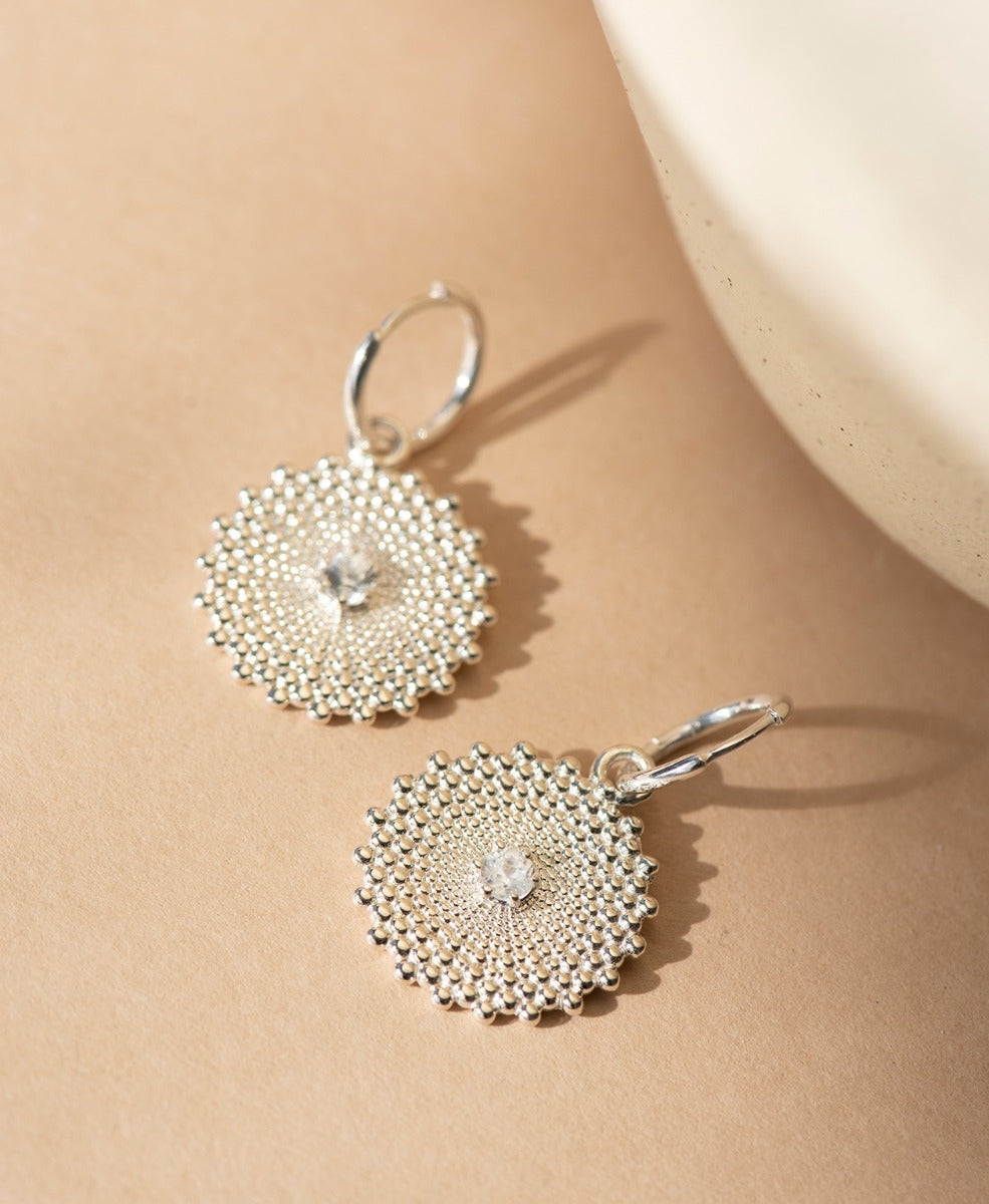 Helios Earrings - 925 Sterling Silver, White Zircon