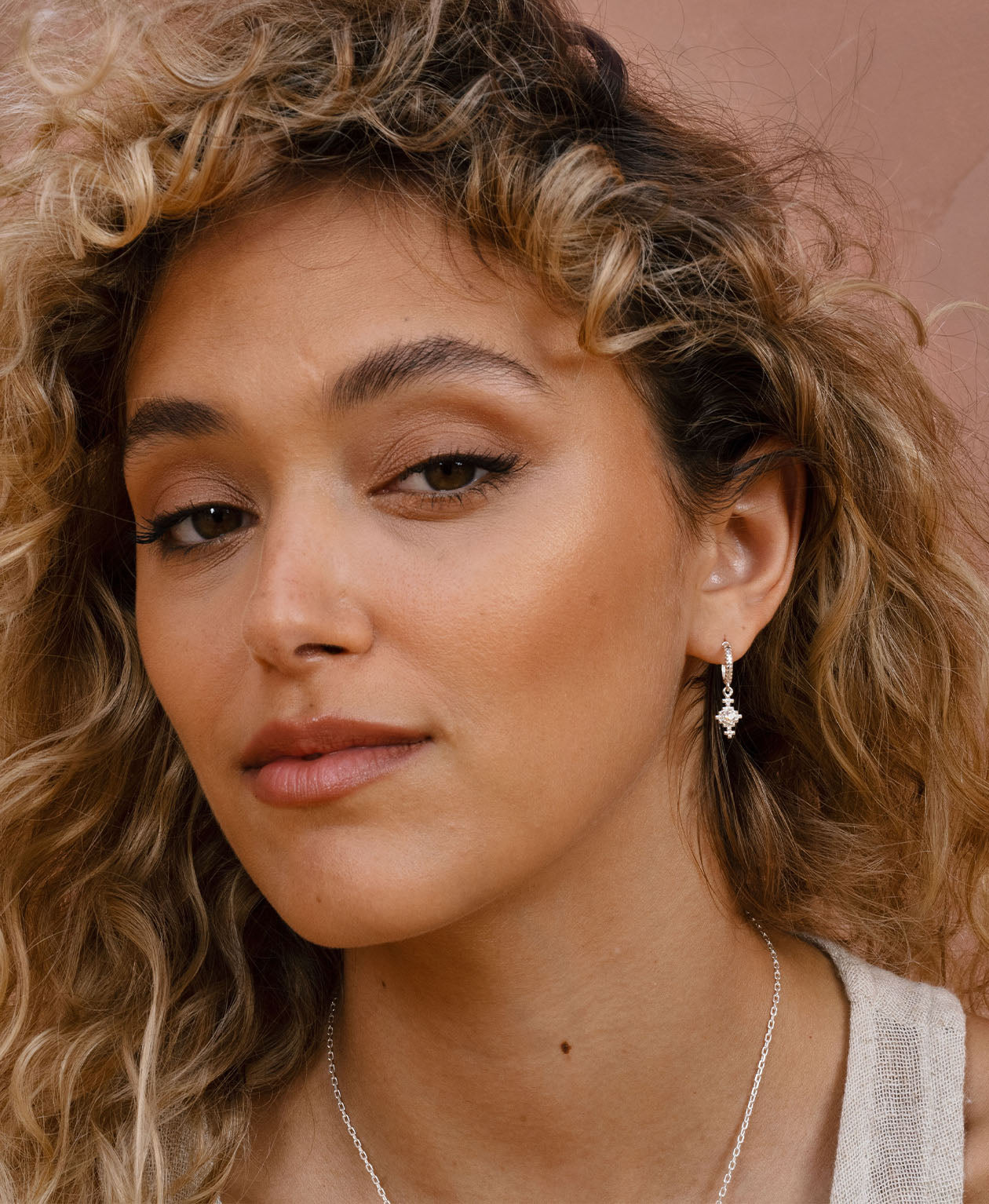 Indie Hoops - 925 Sterling Silver, Peach Zircon