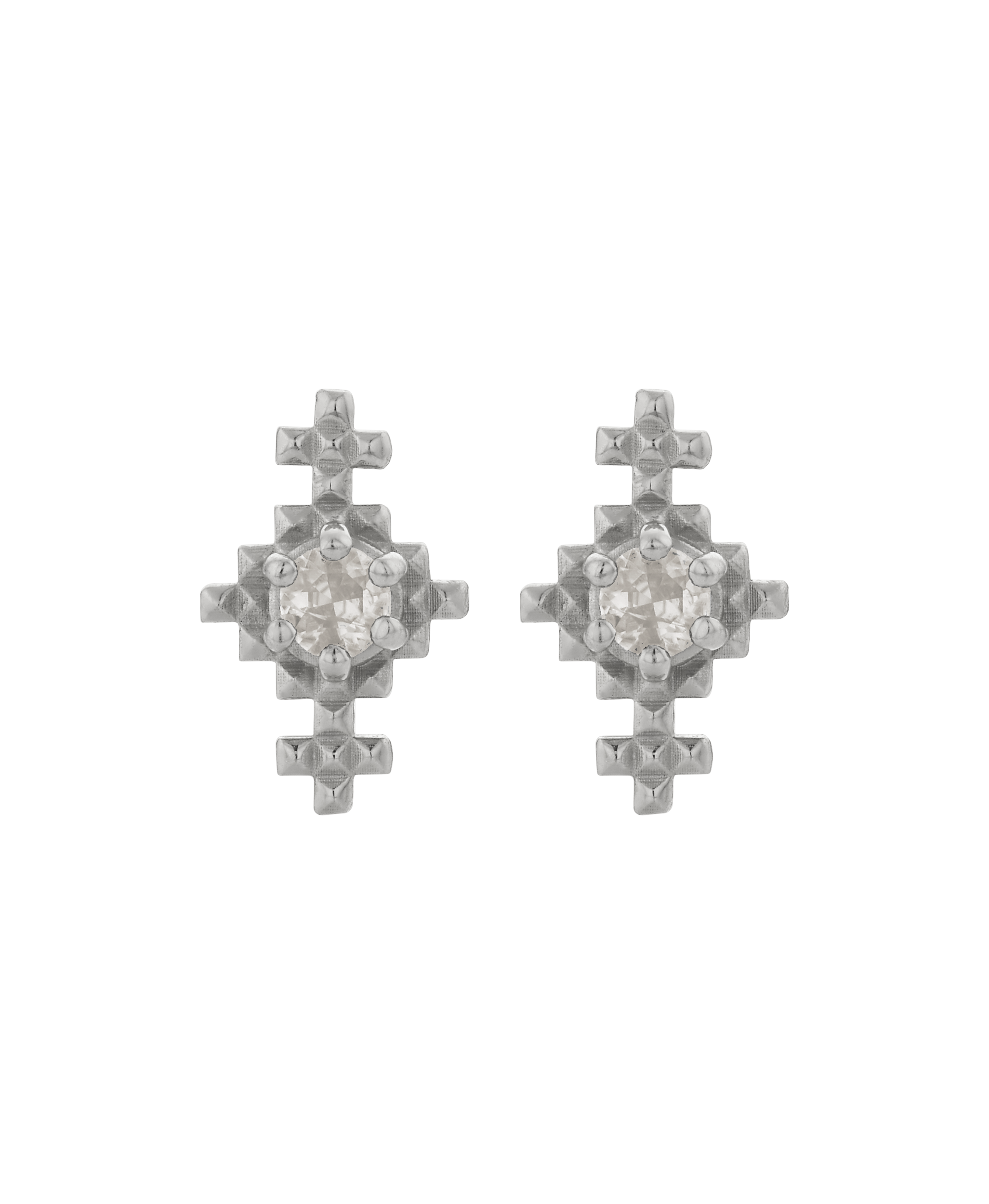 Indie Studs - 925 Sterling Silver, Peach Zircon