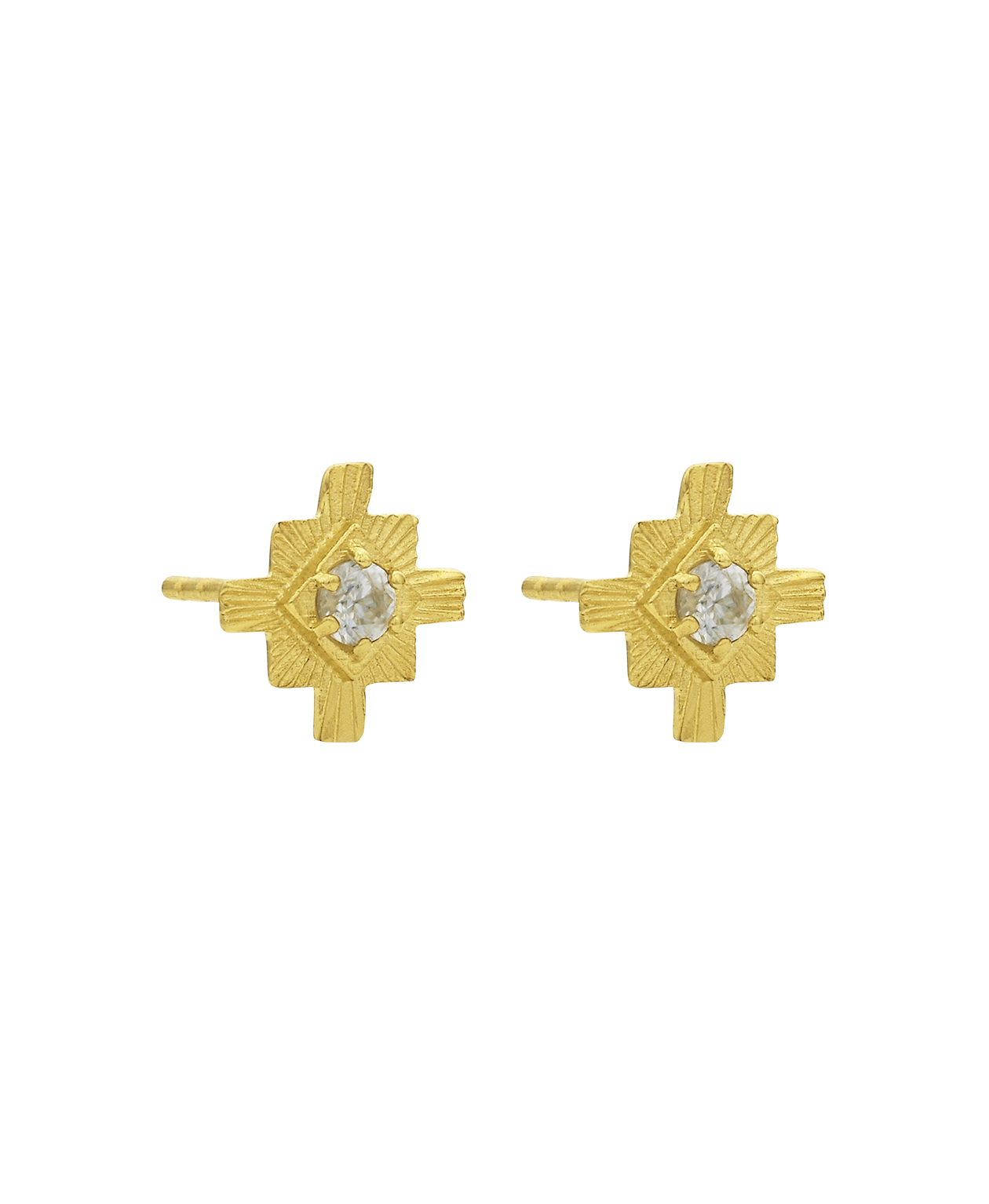 Inka Studs - 22k Gold Vermeil, White Zircon