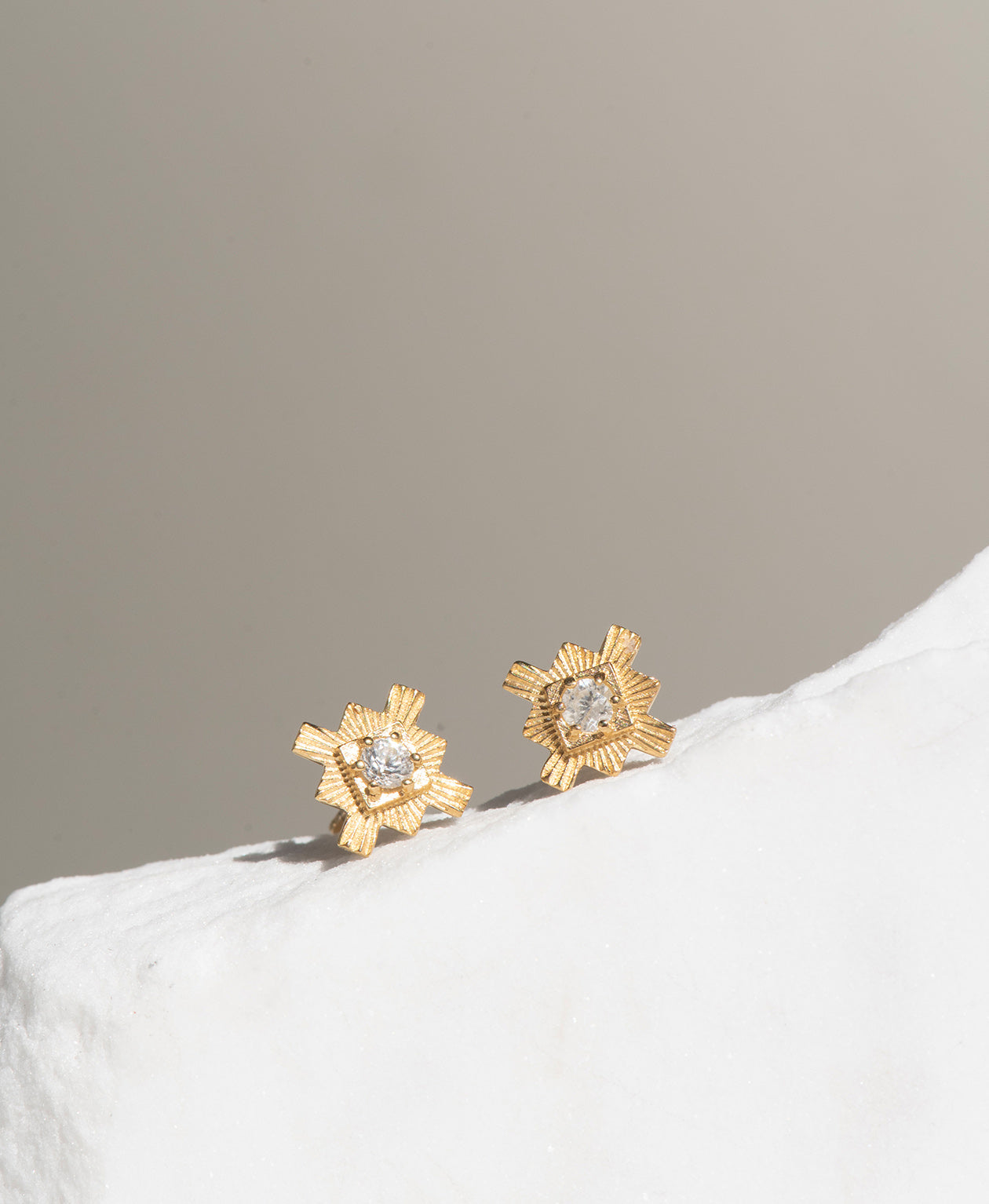 Inka Studs - 22k Gold Vermeil, White Zircon